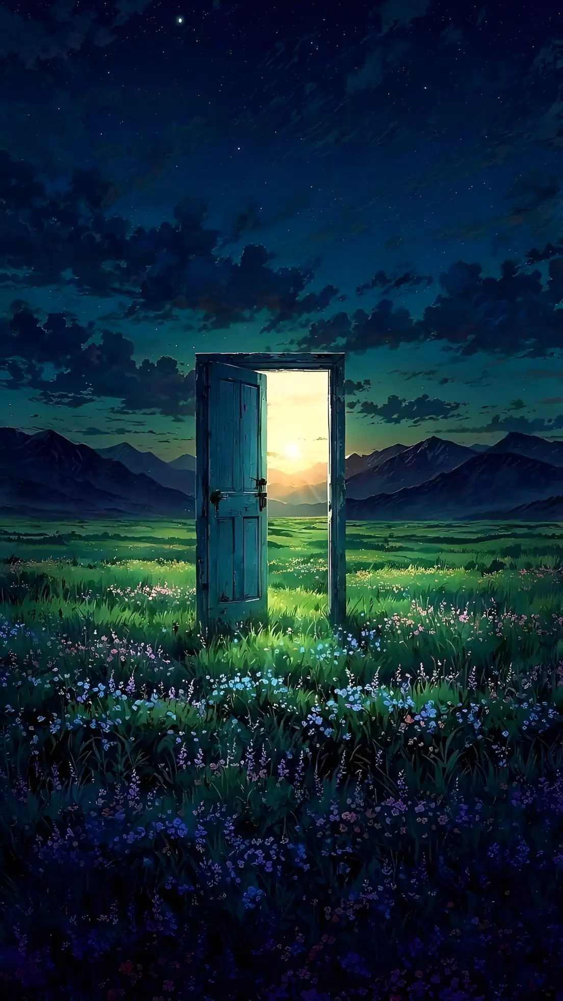 애니메이션 마법의 문 초원 밤 배경화면