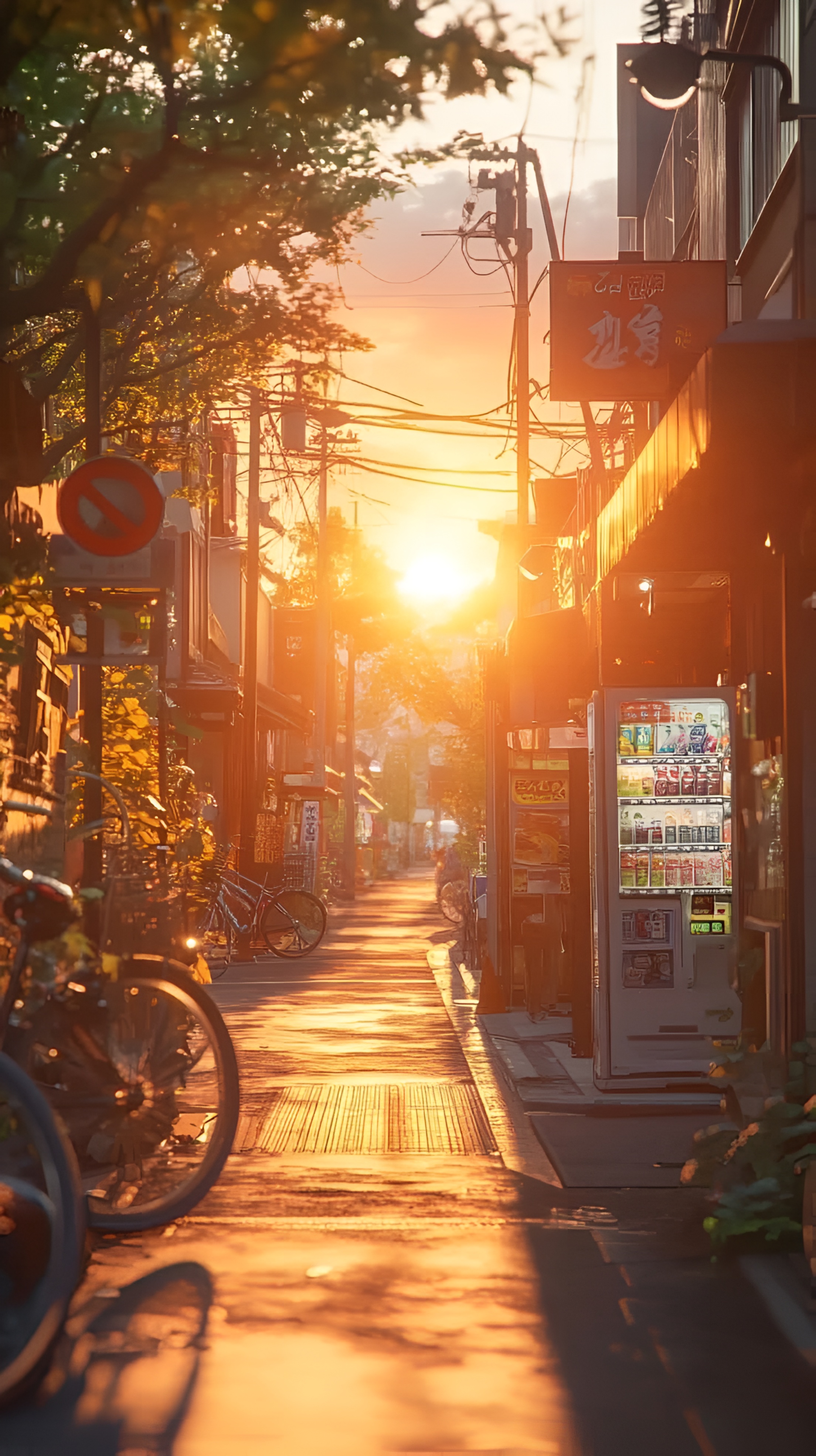 Anime Japanese Street Sunset Golden Hour Wallpaper