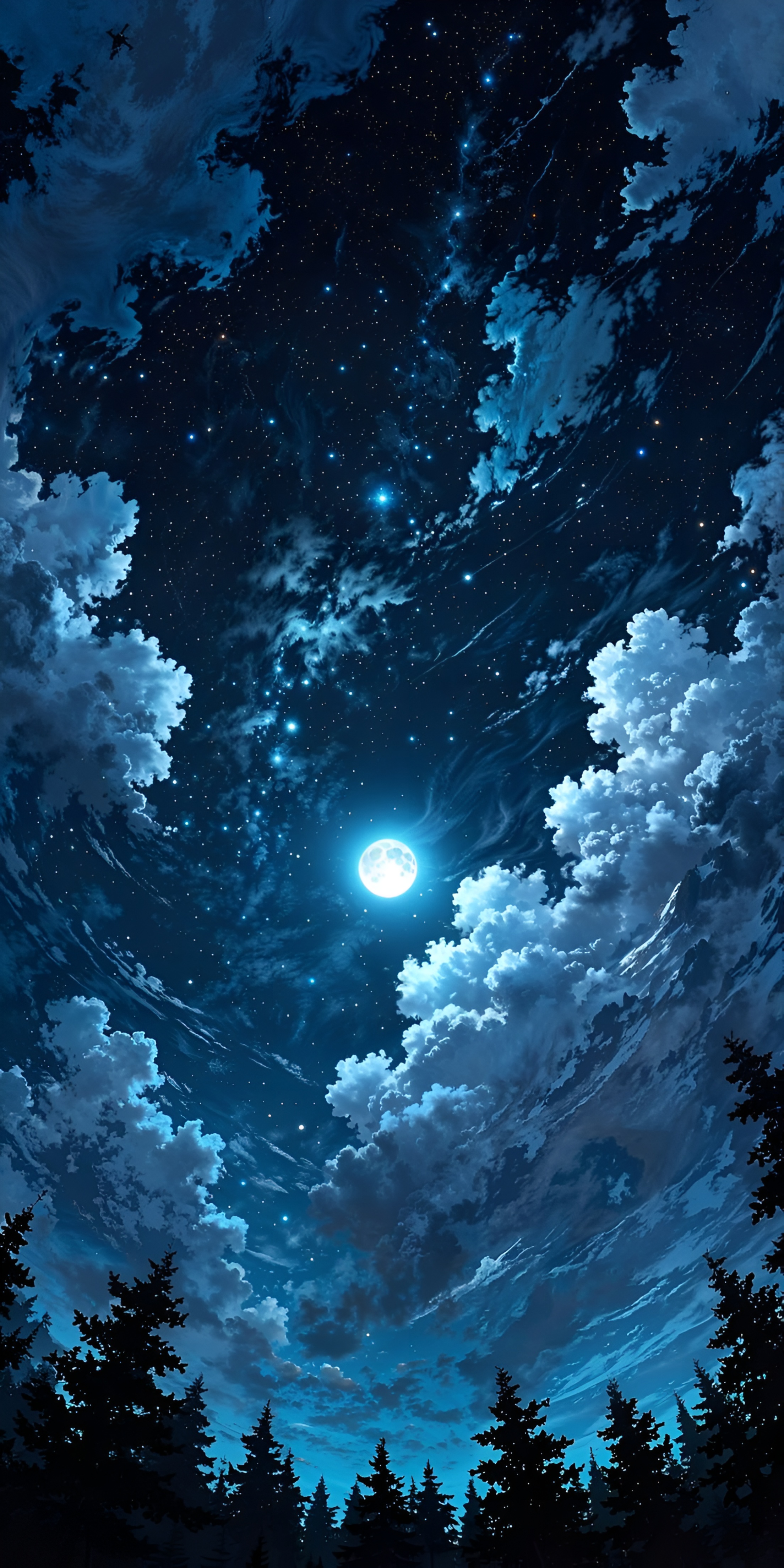Anime Moonlit Night Sky 4K Wallpaper