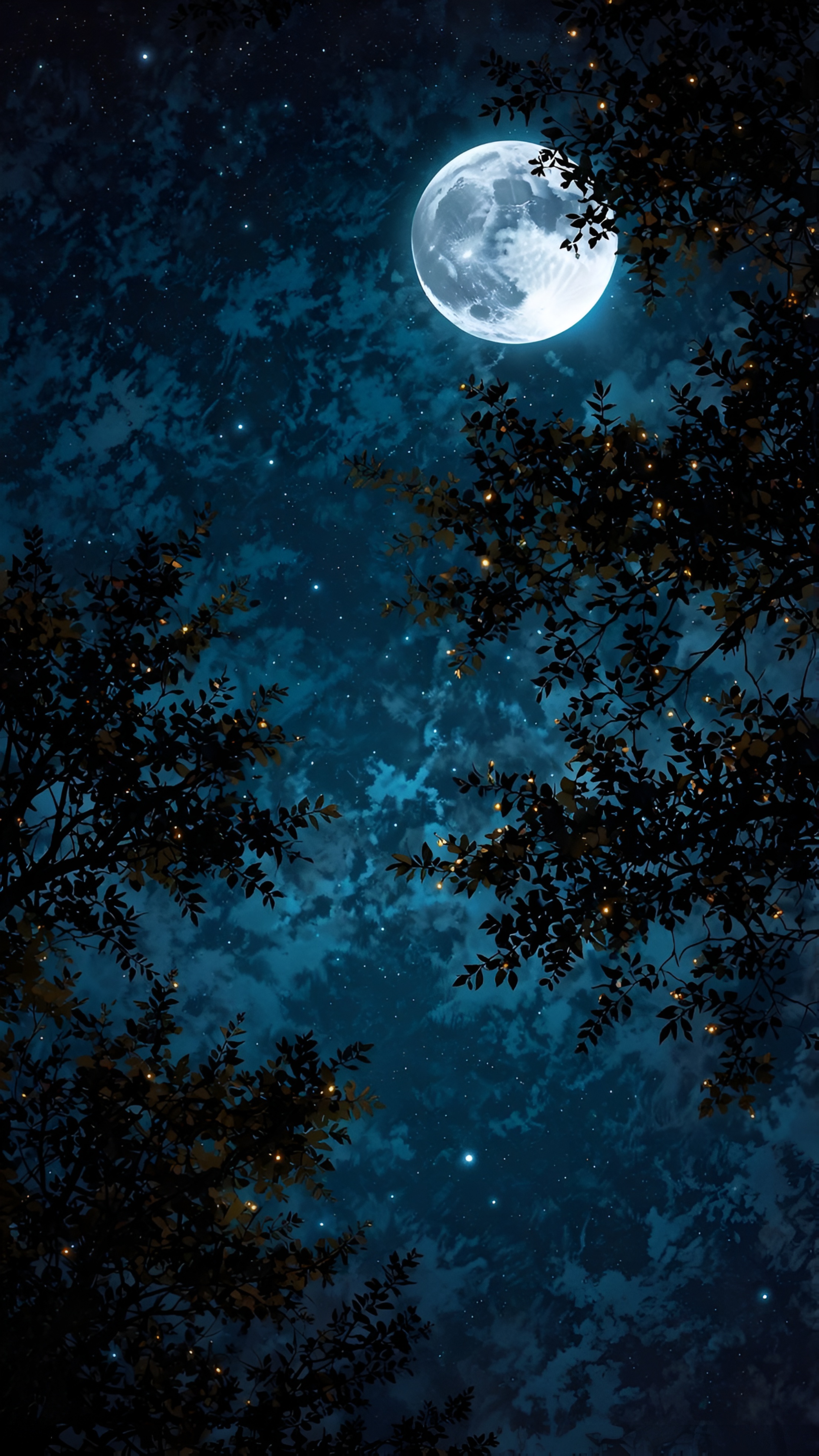 Anime Moonlit Night Sky Wallpaper