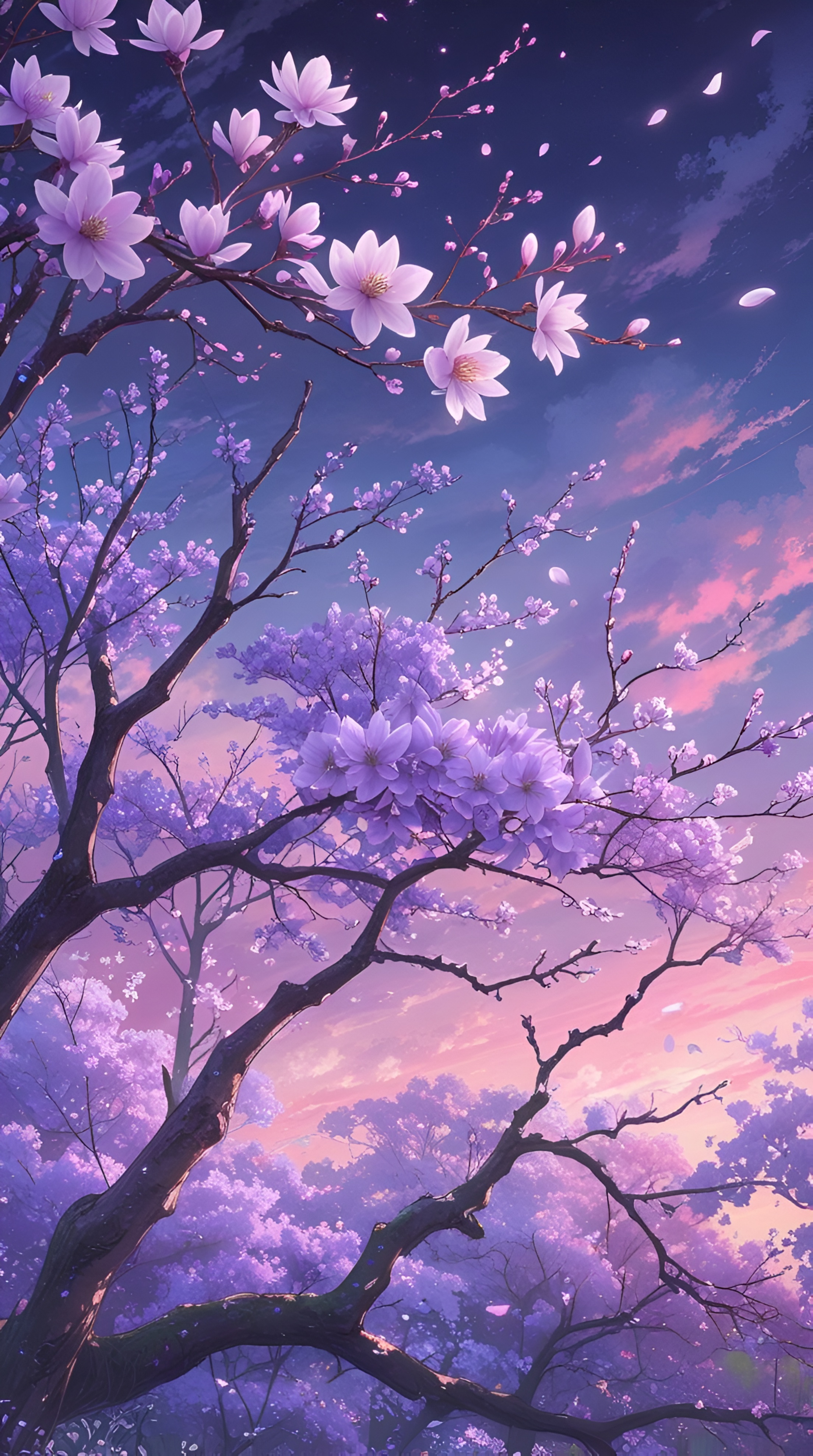 Anime Purple Blossom Tree Twilight Wallpaper