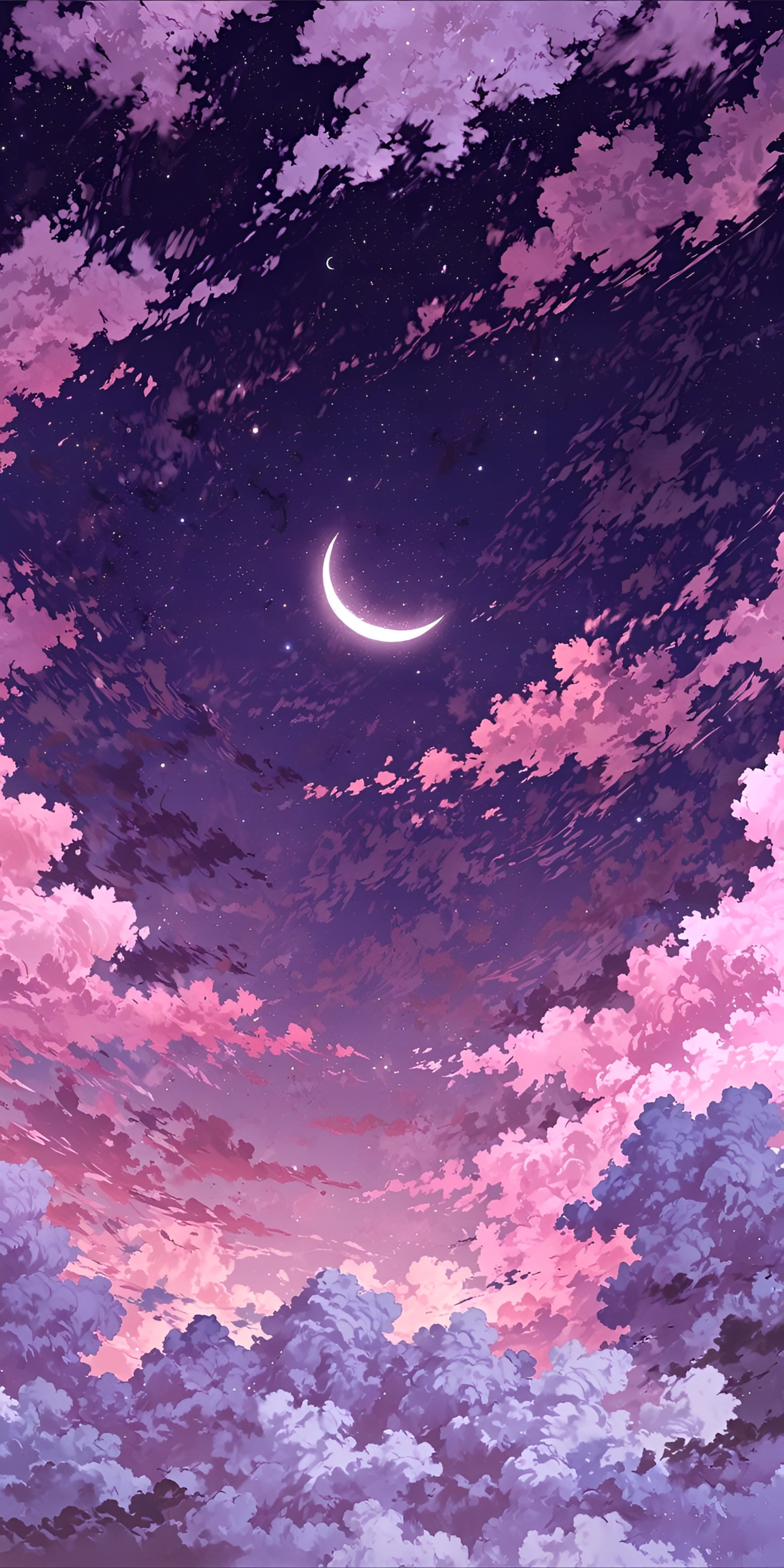 Anime Crescent Moon Night Sky Wallpaper