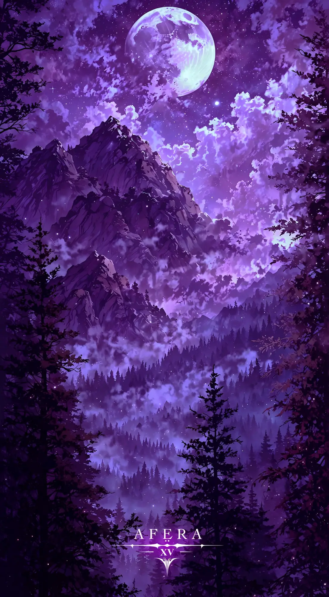 Afera XV Anime Purple Moon Forest Wallpaper