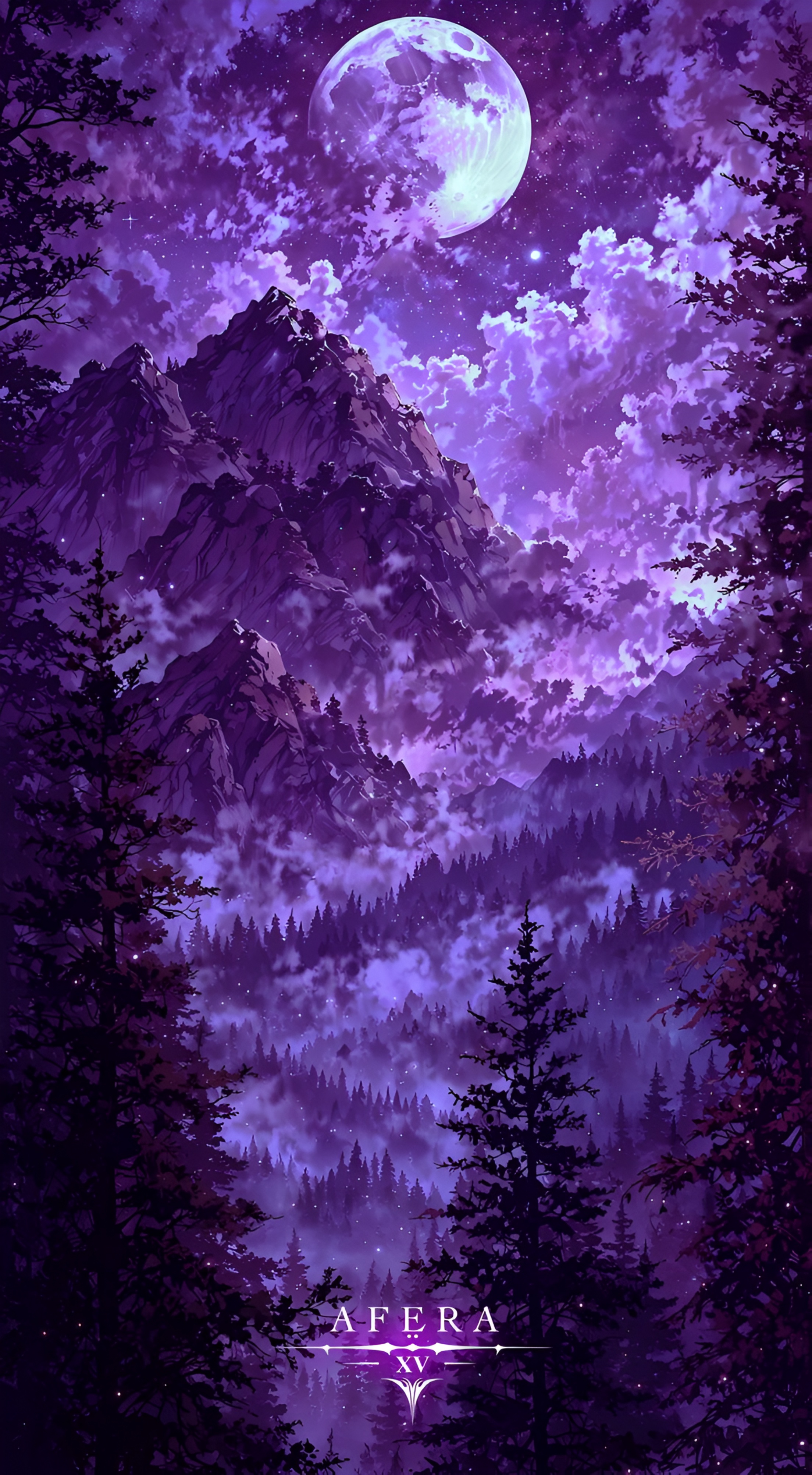 Afera XV Anime Purple Moon Forest Wallpaper