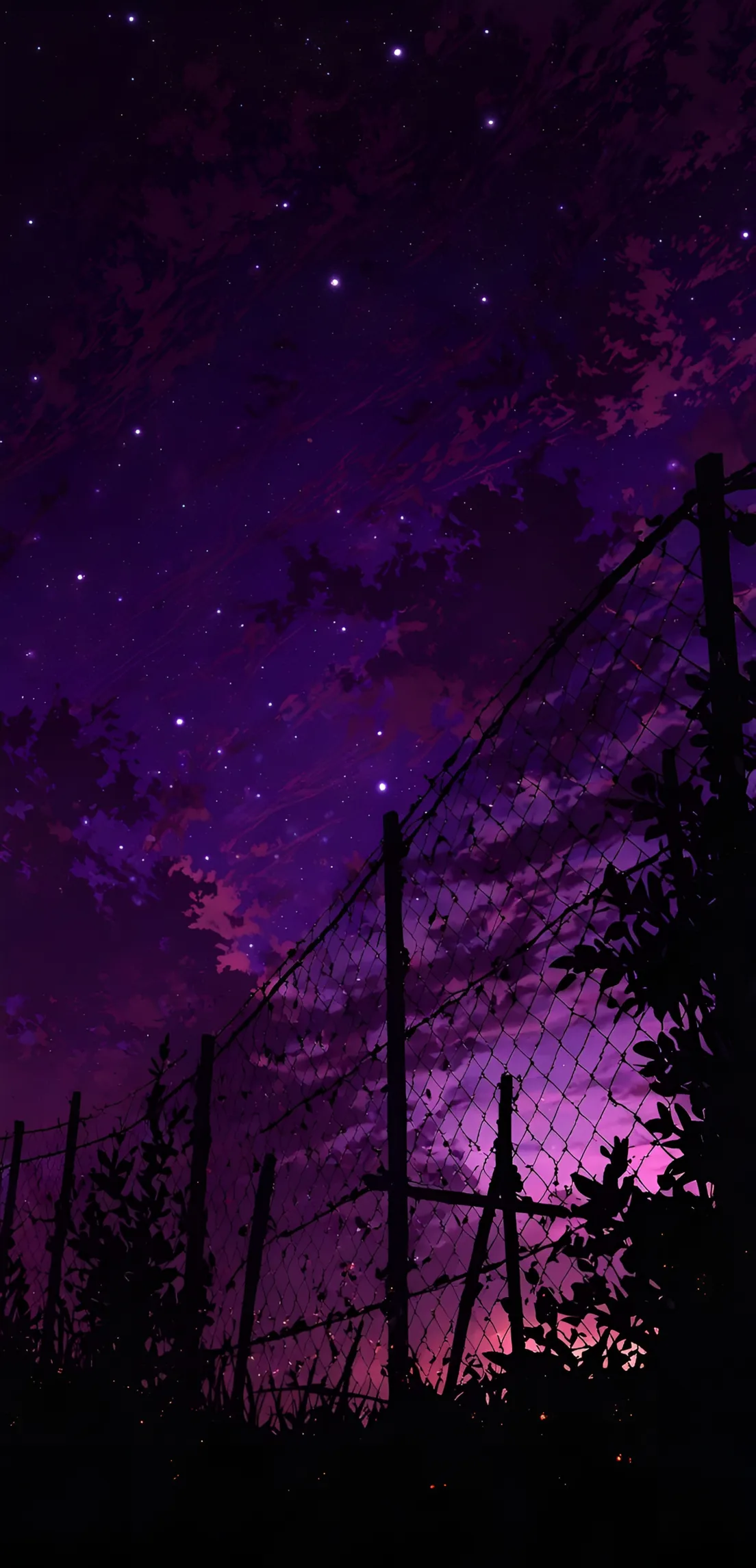 Anime Purple Night Sky Fence Wallpaper