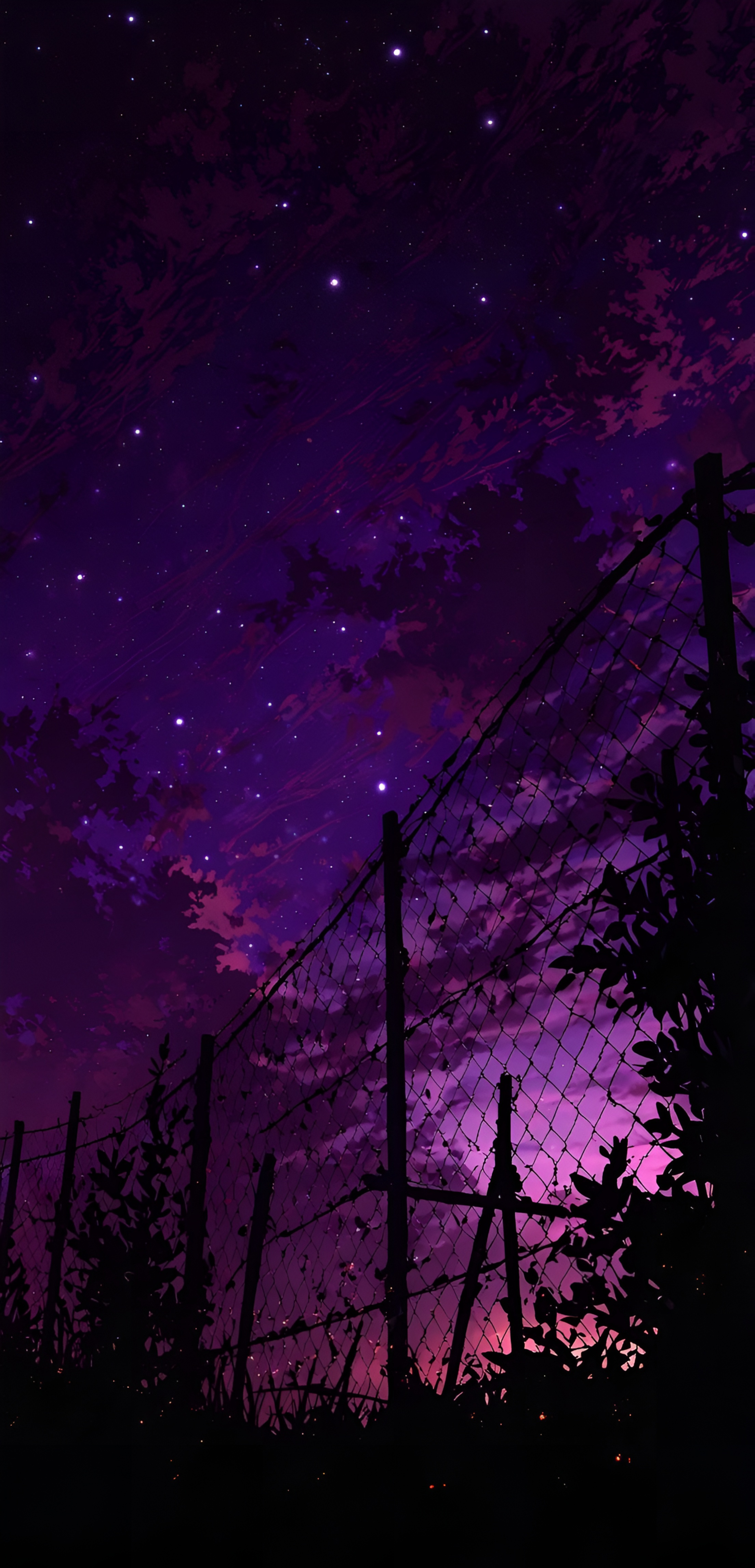 Anime Purple Night Sky Fence Wallpaper