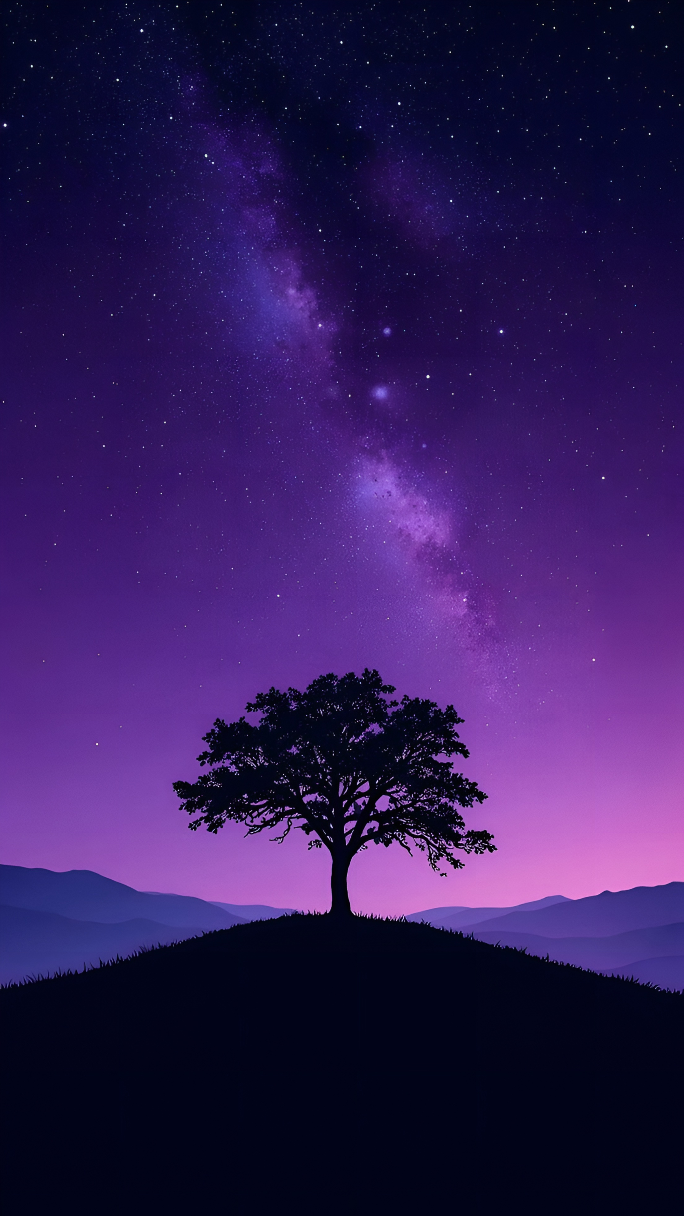 Anime Night Sky Tree Silhouette Wallpaper