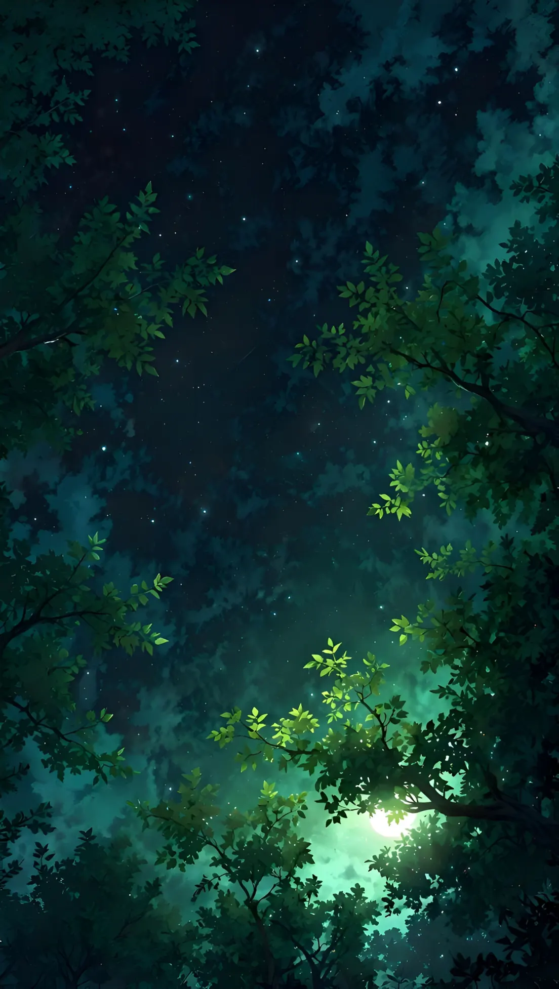 Tapet Anime Pădure Cer de Noapte