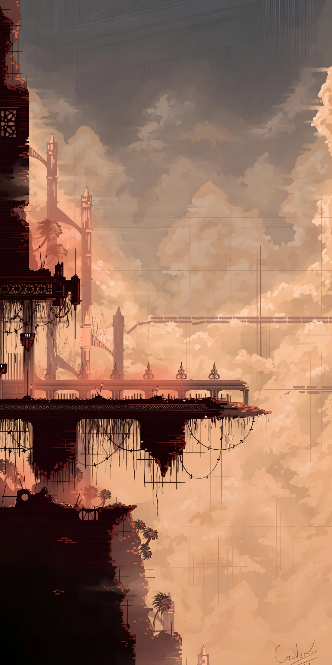 Tapet cu Orașul Plutitor din Cer – Artă Fantasy Steampunk 4K