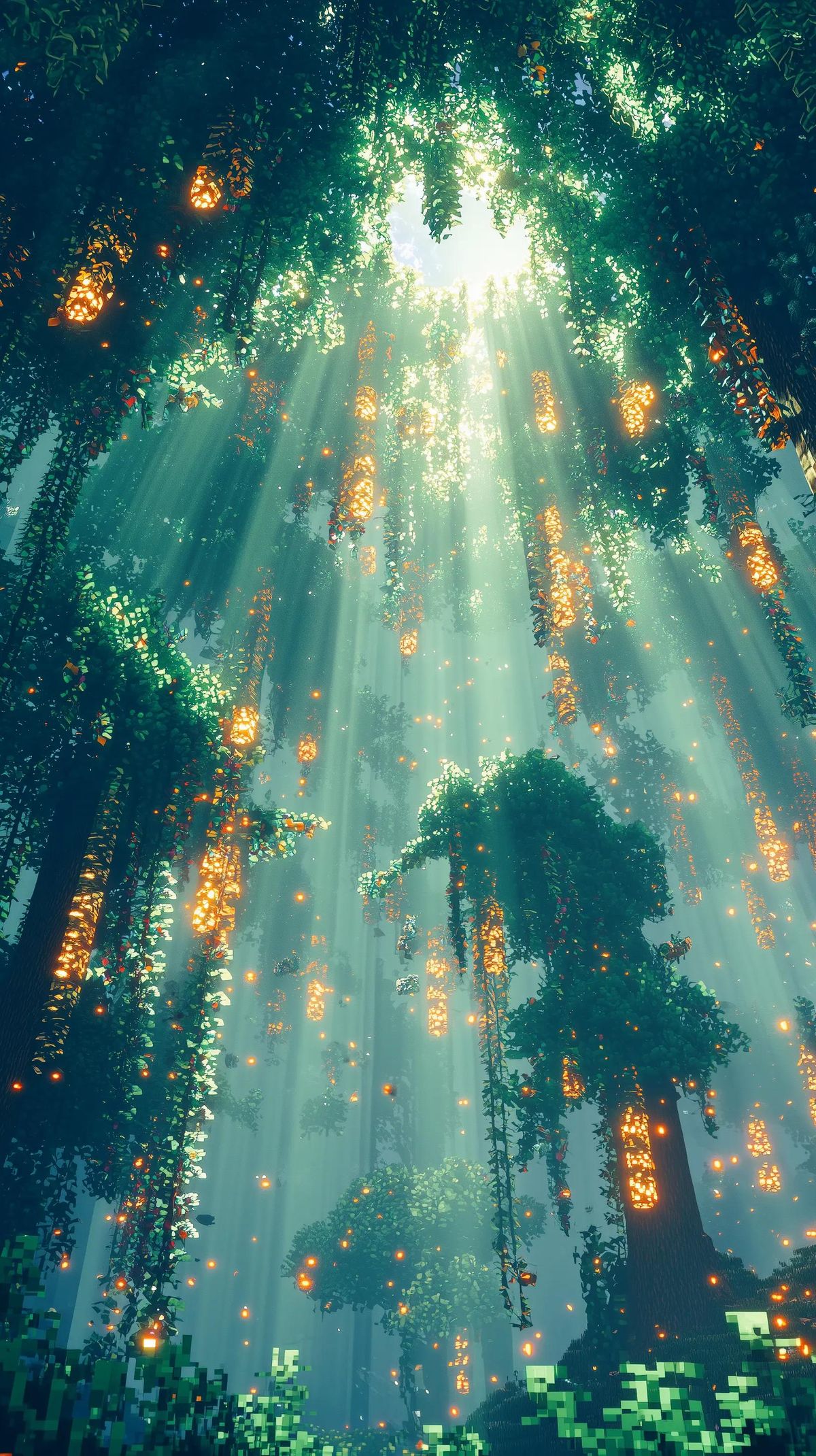 Minecraft 4K Wallpaper - Enchanted Forest Sunbeams