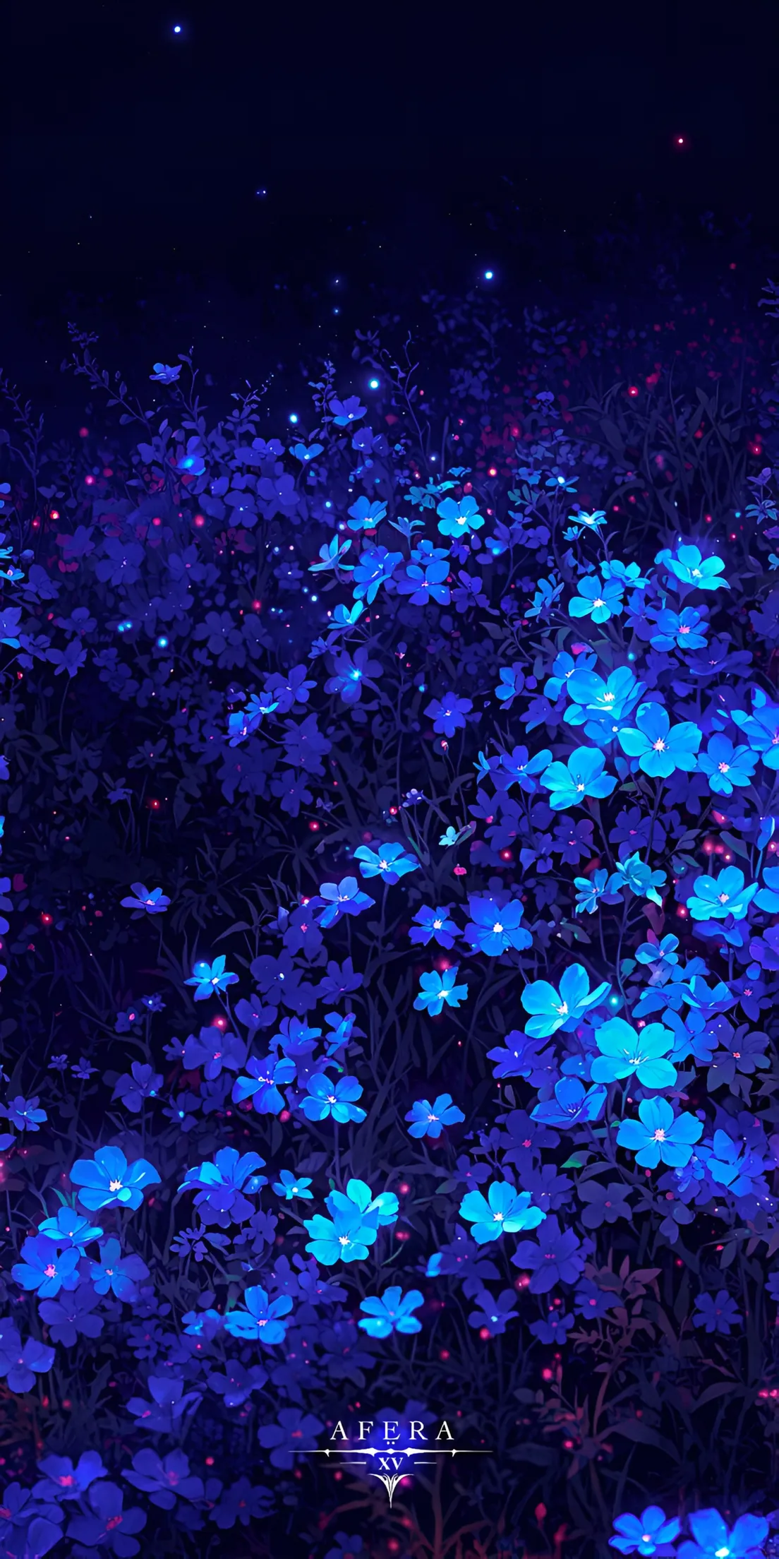 Afera XV Anime Blue Glowing Flowers Night Wallpaper