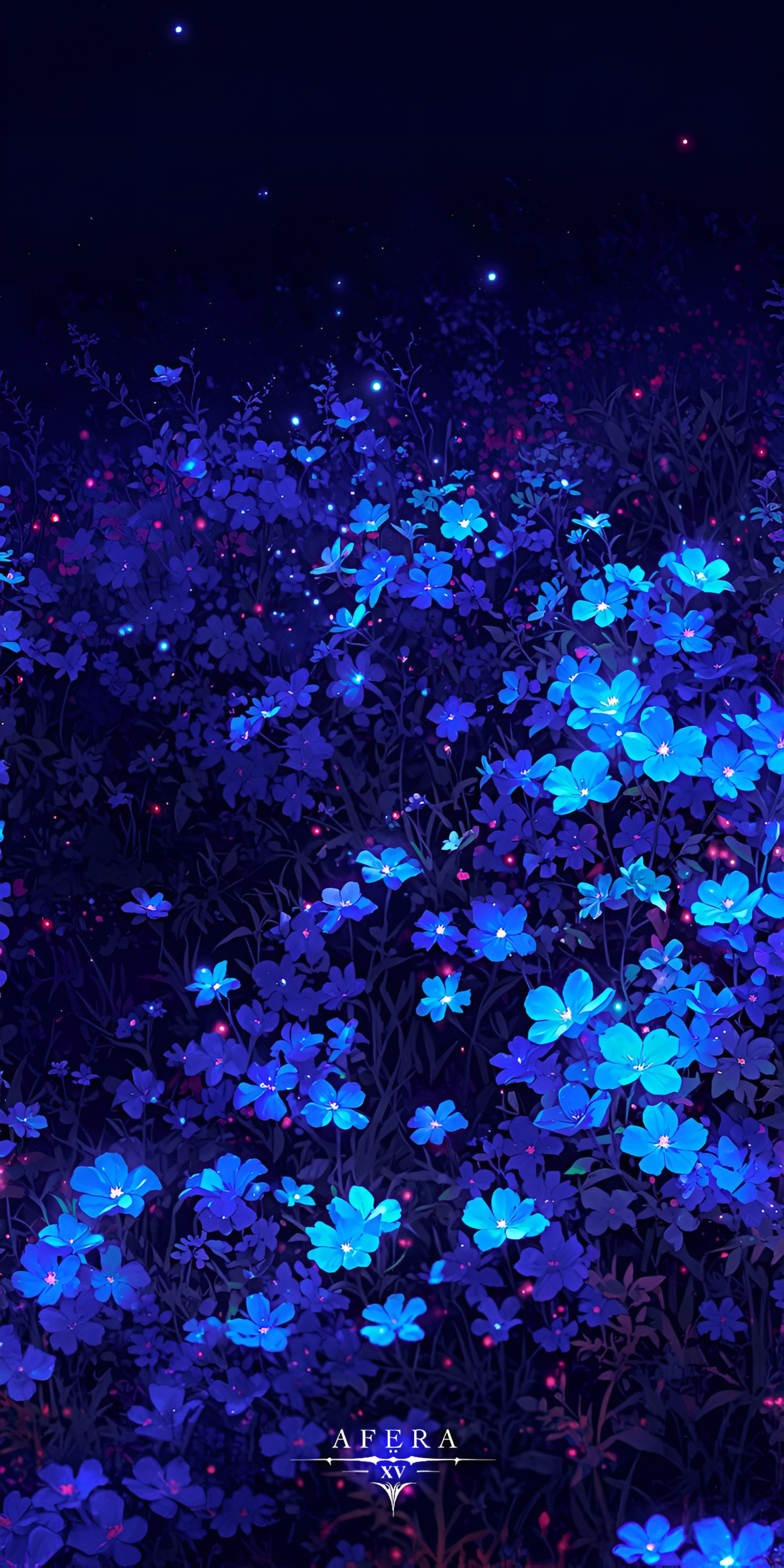 Afera XV Anime Blue Glowing Flowers Night Wallpaper