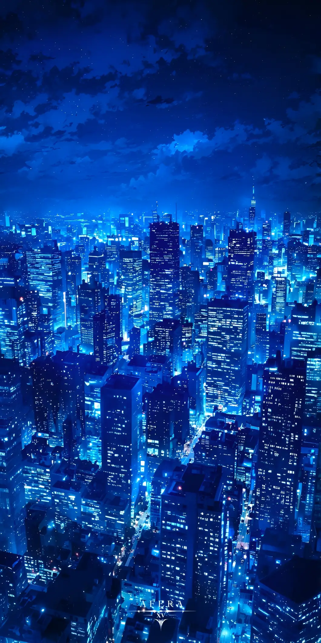 Anime Blue City Night Skyline 4K Wallpaper