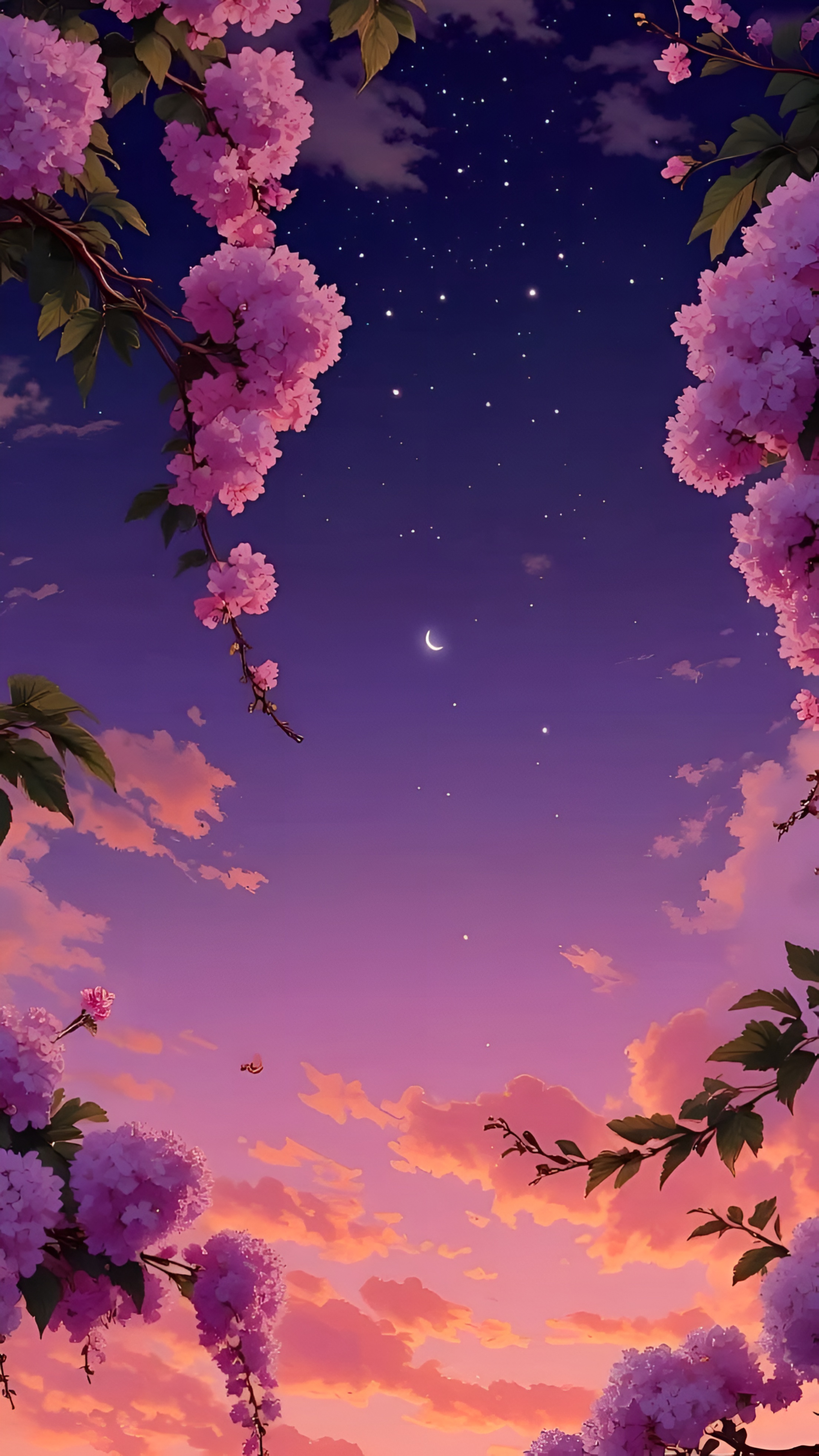 Anime Blossom Night Sky Wallpaper