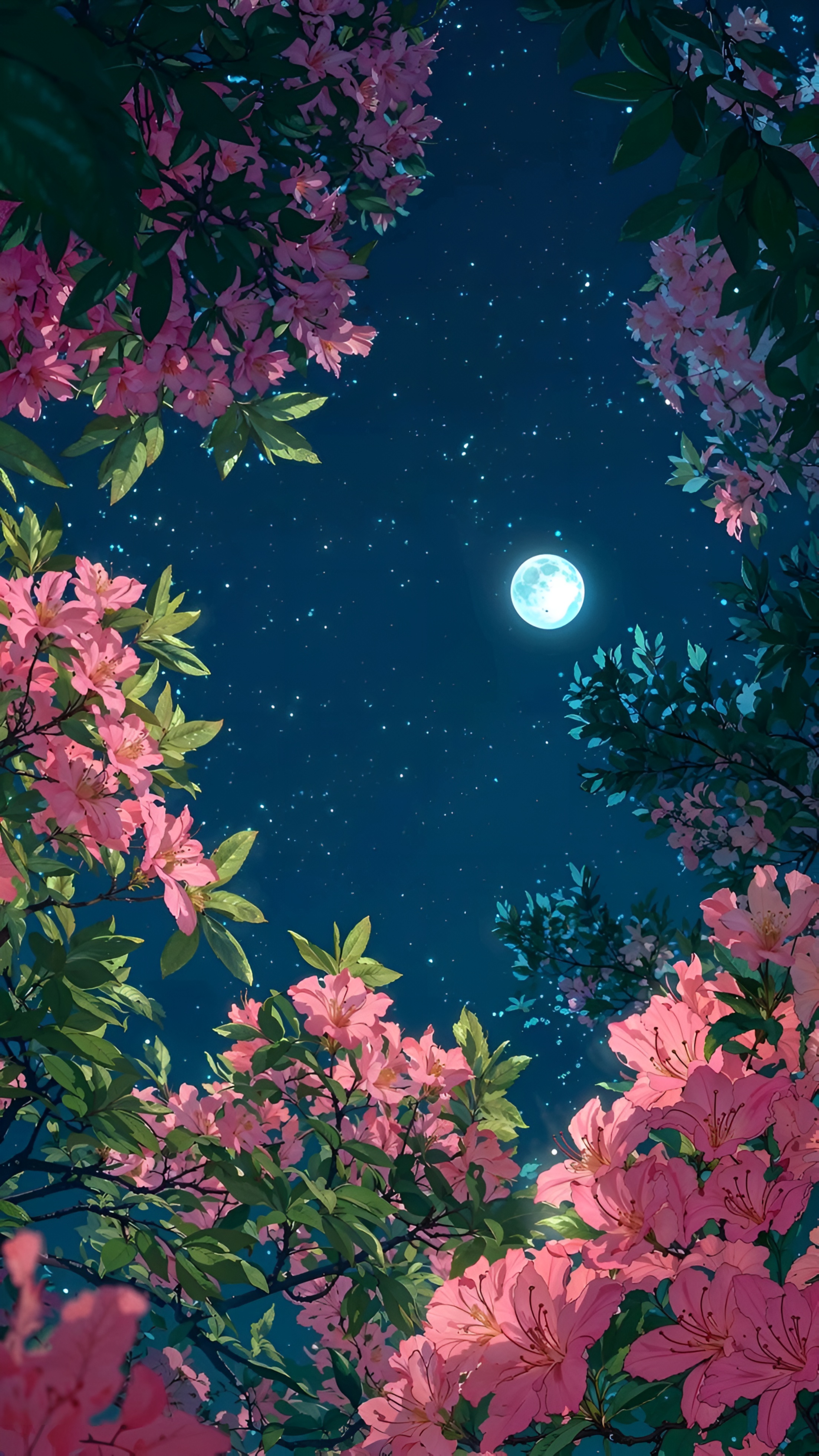Moonlit Blossom Night Sky Wallpaper