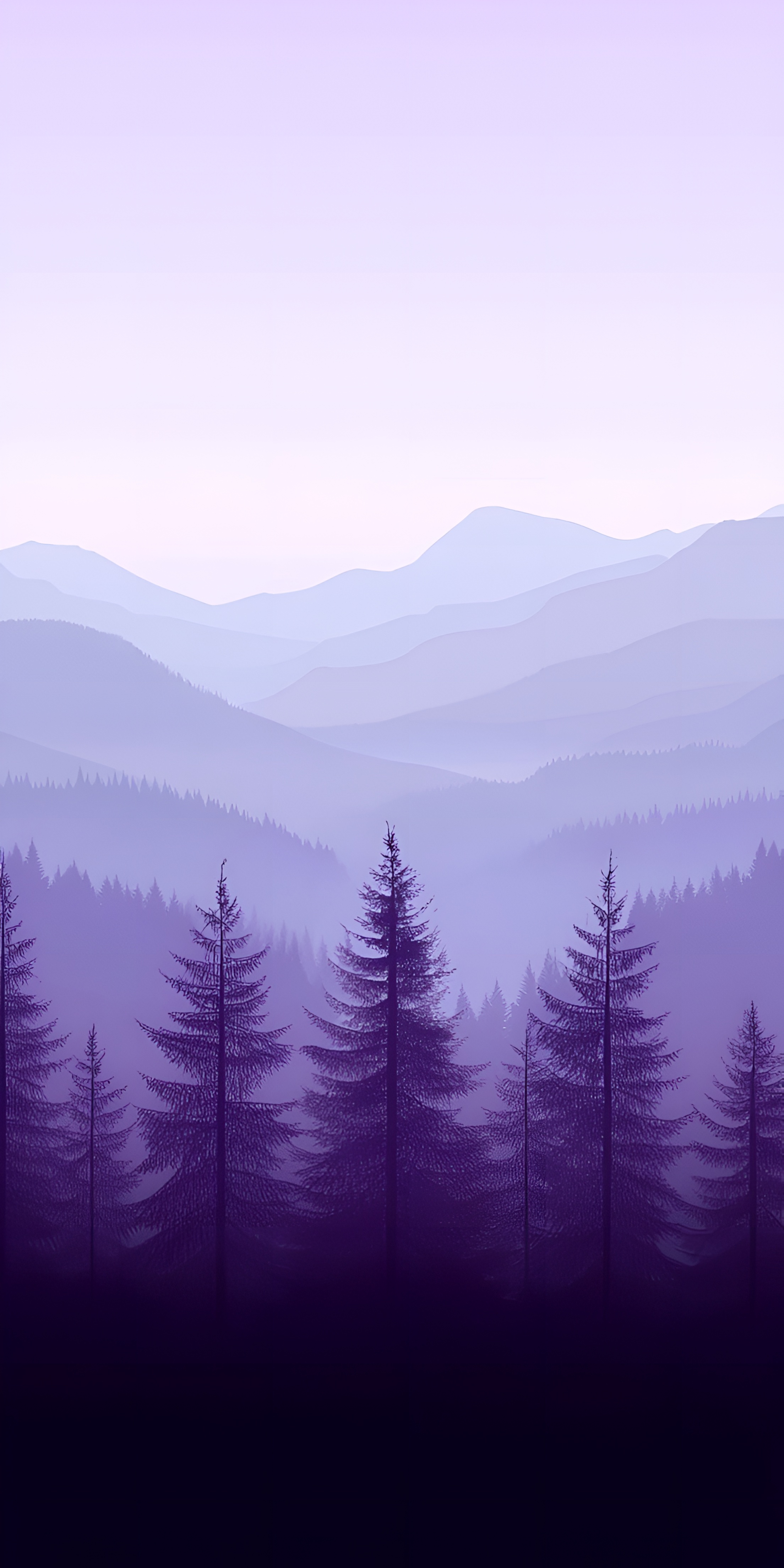 Purple Misty Forest Mountain Wallpaper
