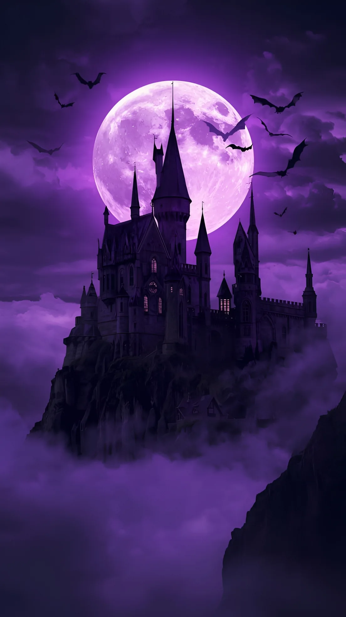 Gothic Castle Purple Moon Night Wallpaper
