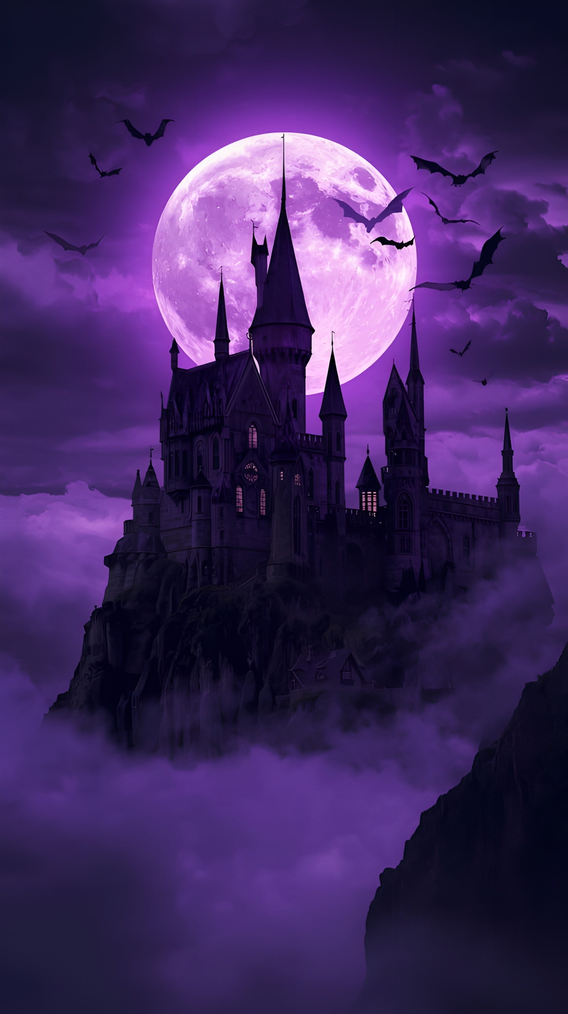 Gothic Castle Purple Moon Night Wallpaper