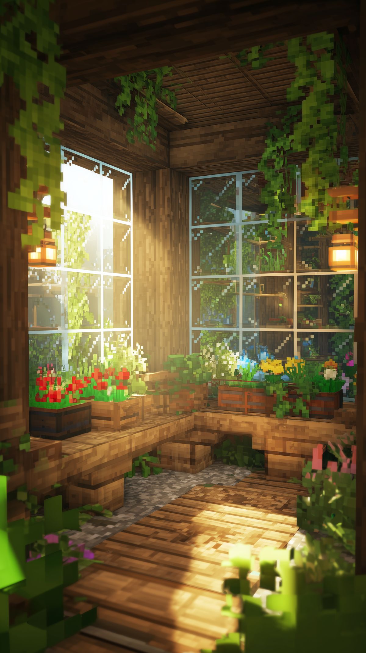 Minecraft 4K Tapeta - Przytulne Wnętrze Szklarni Ogrodowej