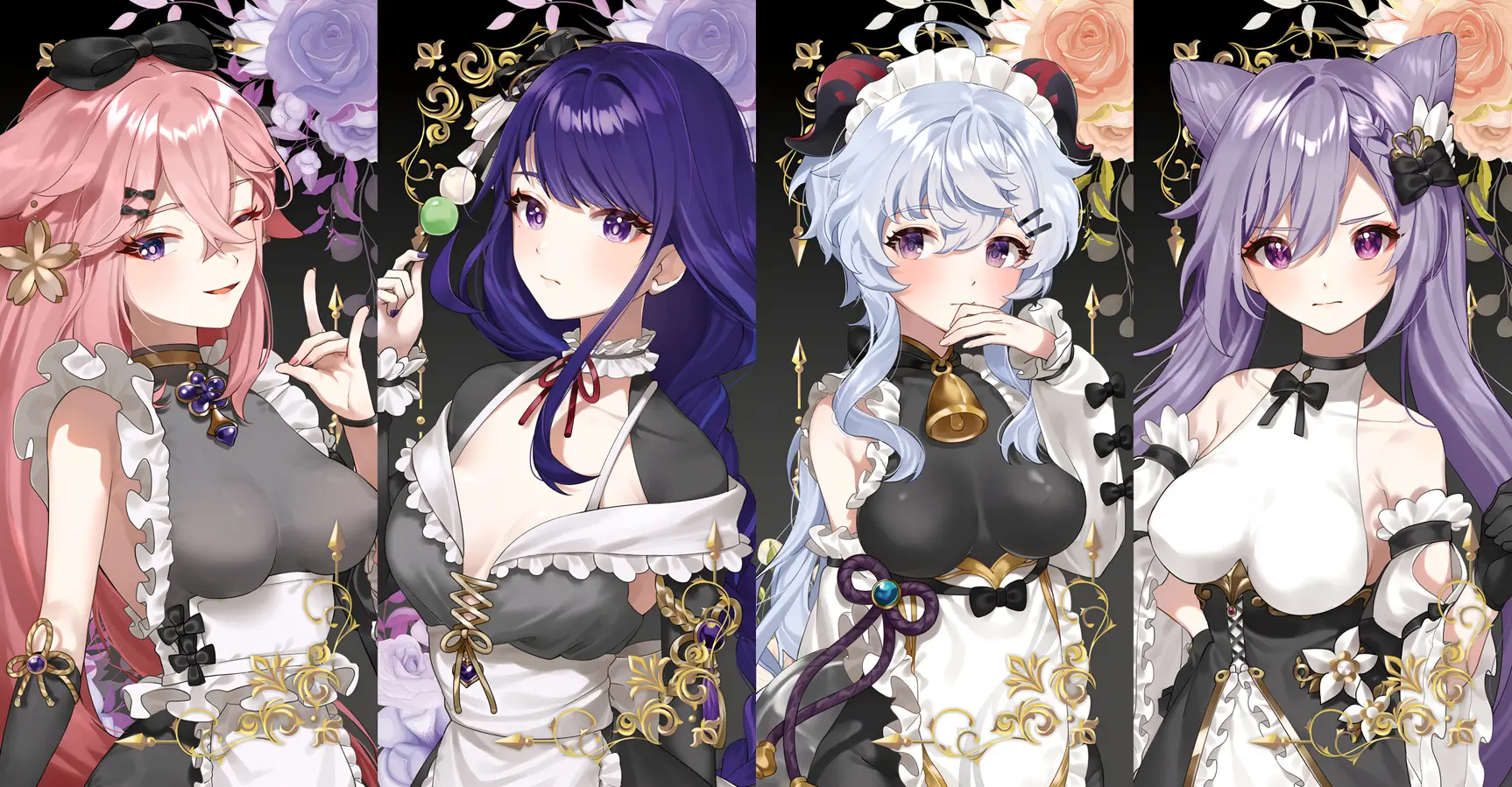 Genshin Impact Maid Wallpaper – Yae Miko, Raiden Shogun, Ganyu & Keqing 4K