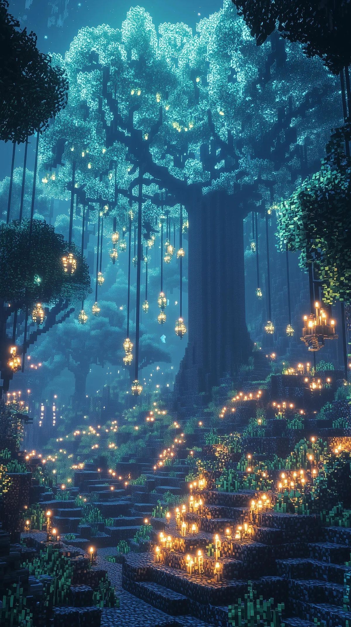 Minecraft 4K Wallpaper - Enchanted Forest Lanterns