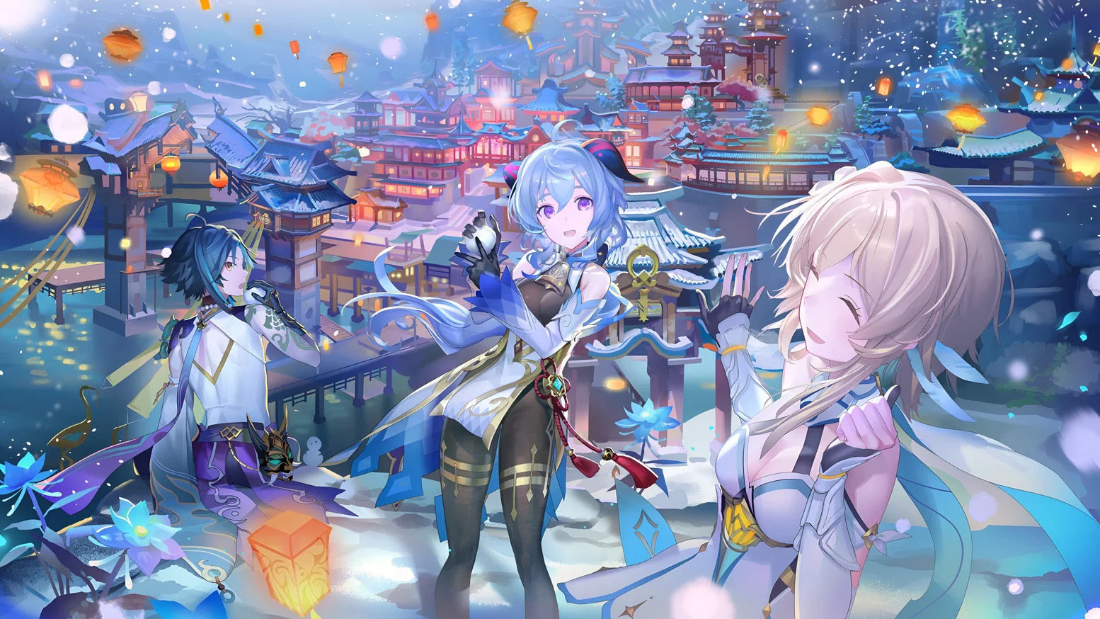 Papel de Parede do Festival de Inverno de Ganyu e Lumine - Genshin Impact