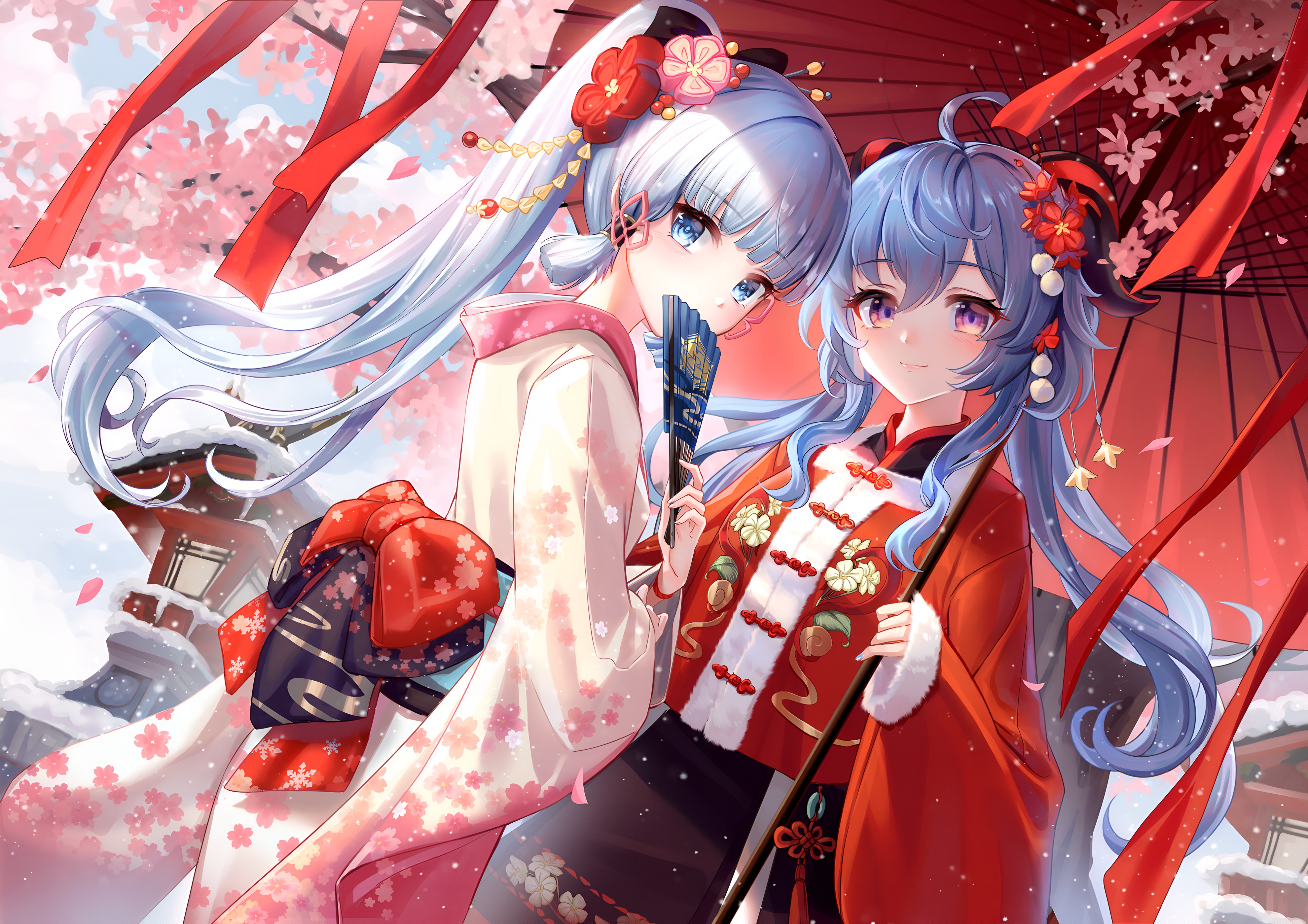 Ganyu & Ayaka Winter Kimono Wallpaper