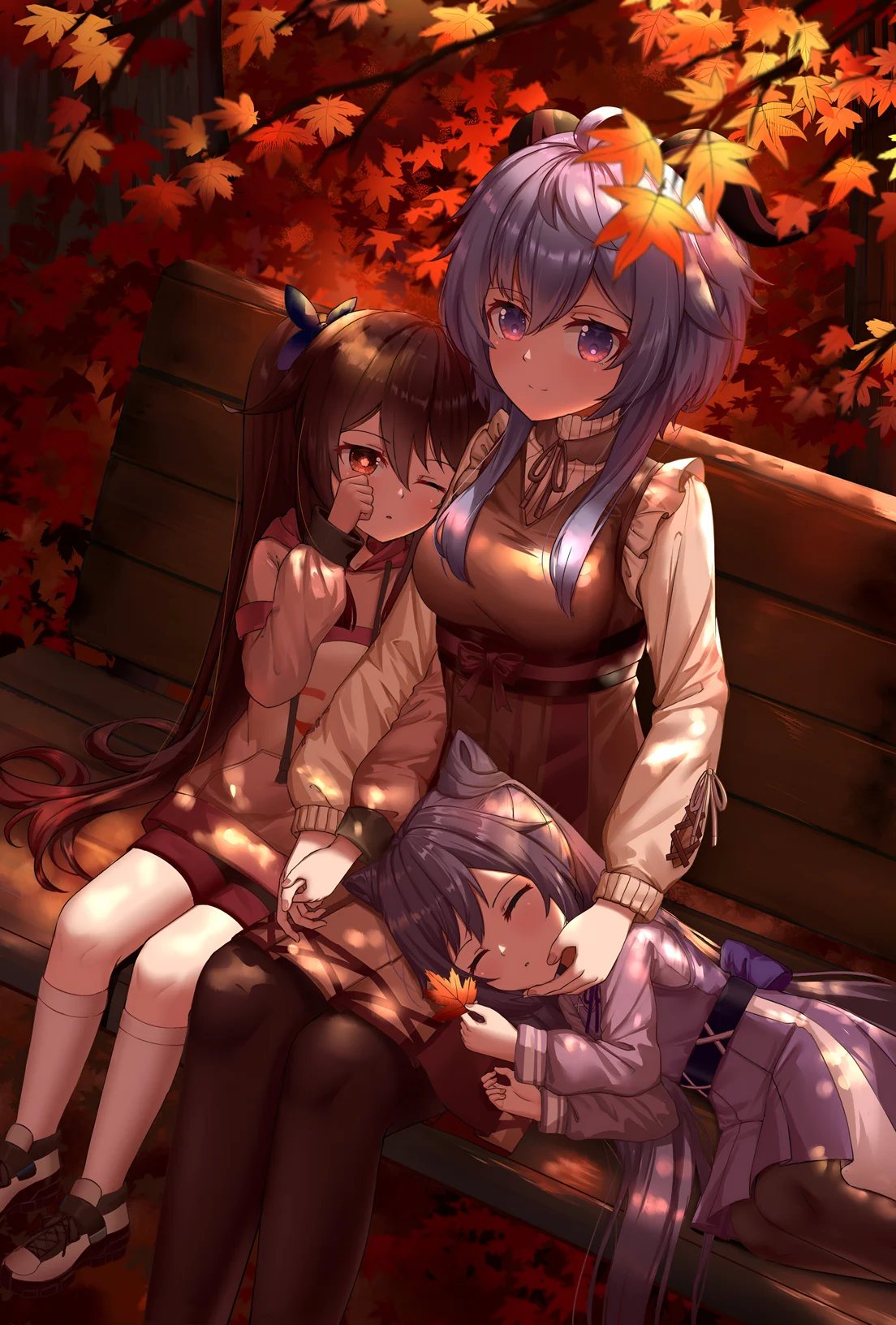 Ganyu Autumn Bench Wallpaper Genshin Impact 4K