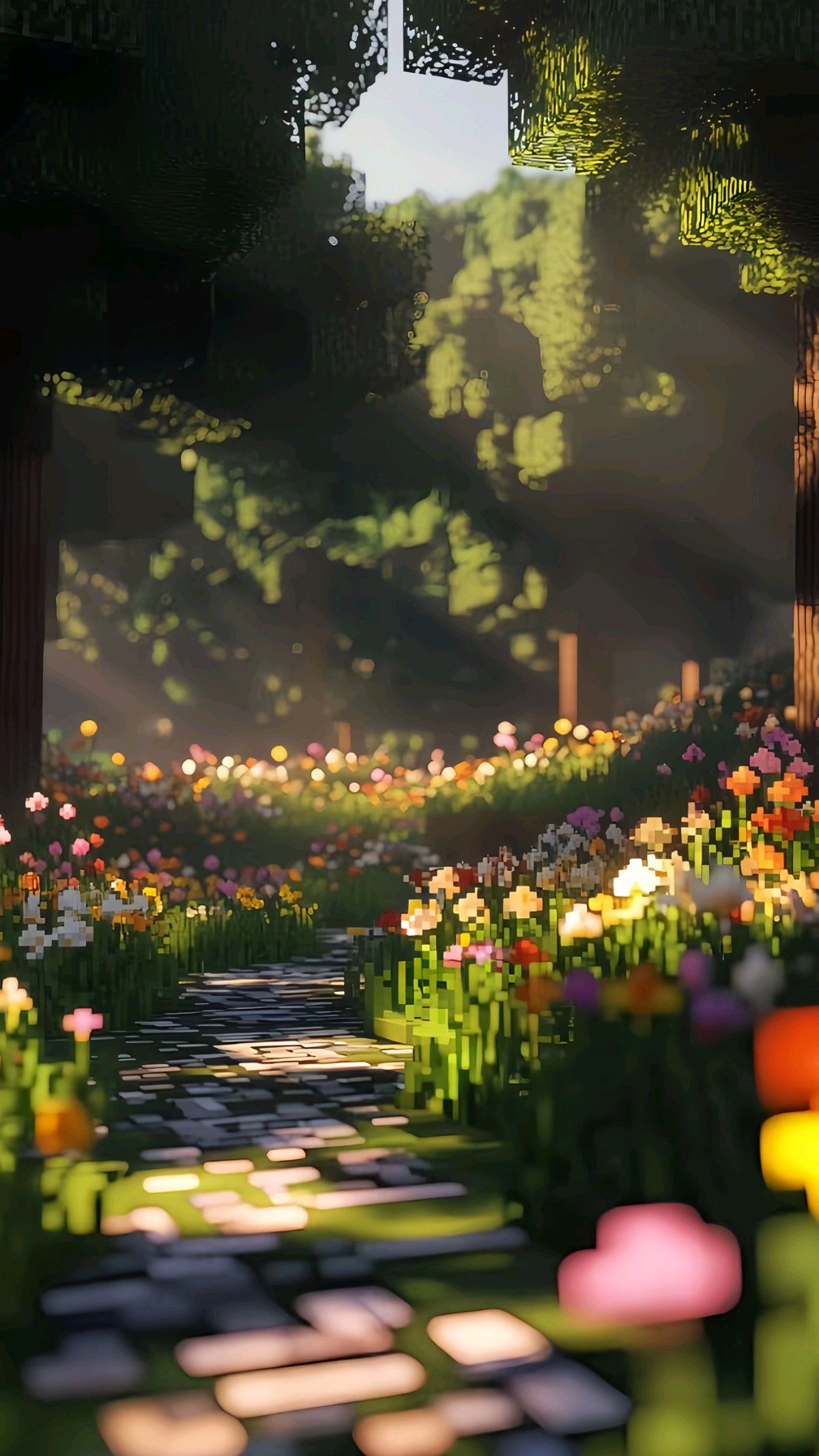 Minecraft 4K Wallpaper - Zaczarowana Ścieżka Ogrodowa