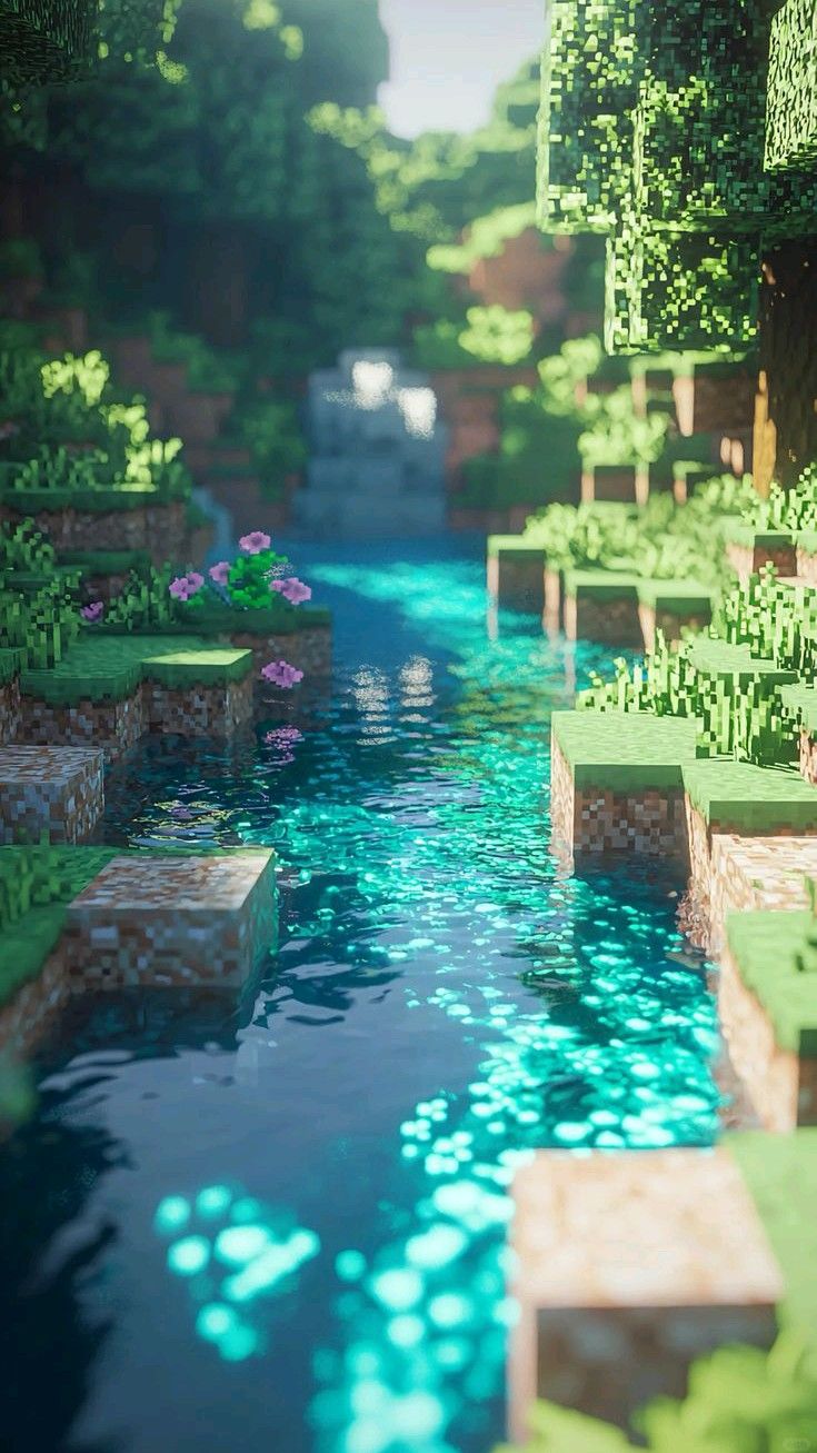 Minecraft 4K Wallpaper - Enchanted Forest Stream