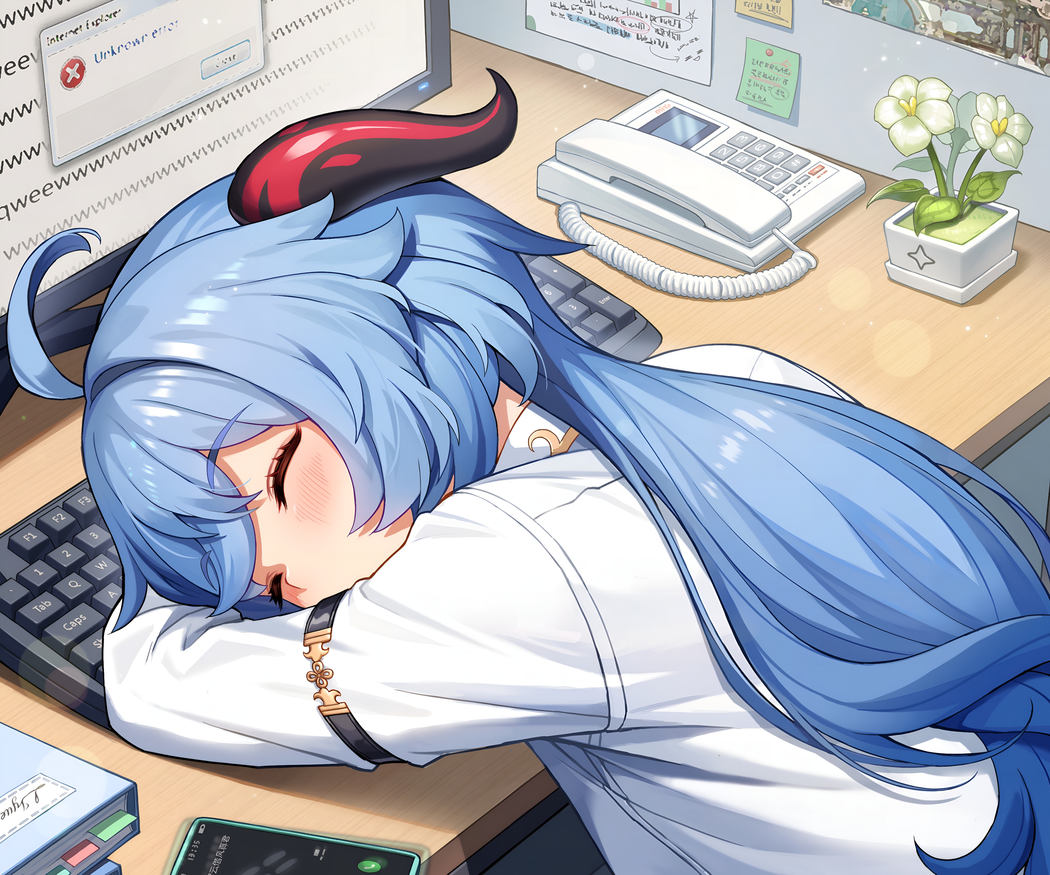 Ganyu Sleeping at Desk Genshin Impact Wallpaper