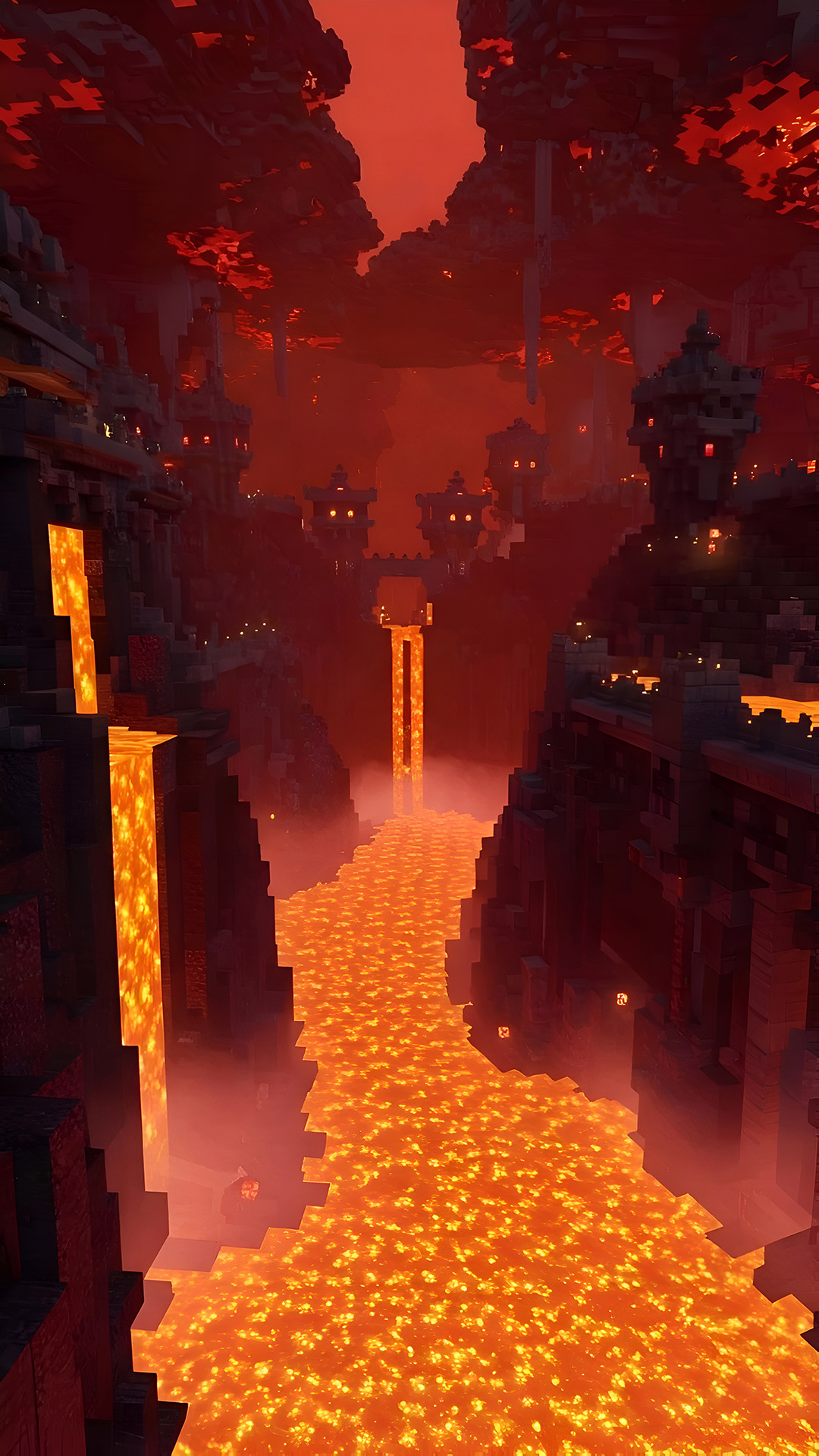 Minecraft 4K Nether Lava Falls Wallpaper