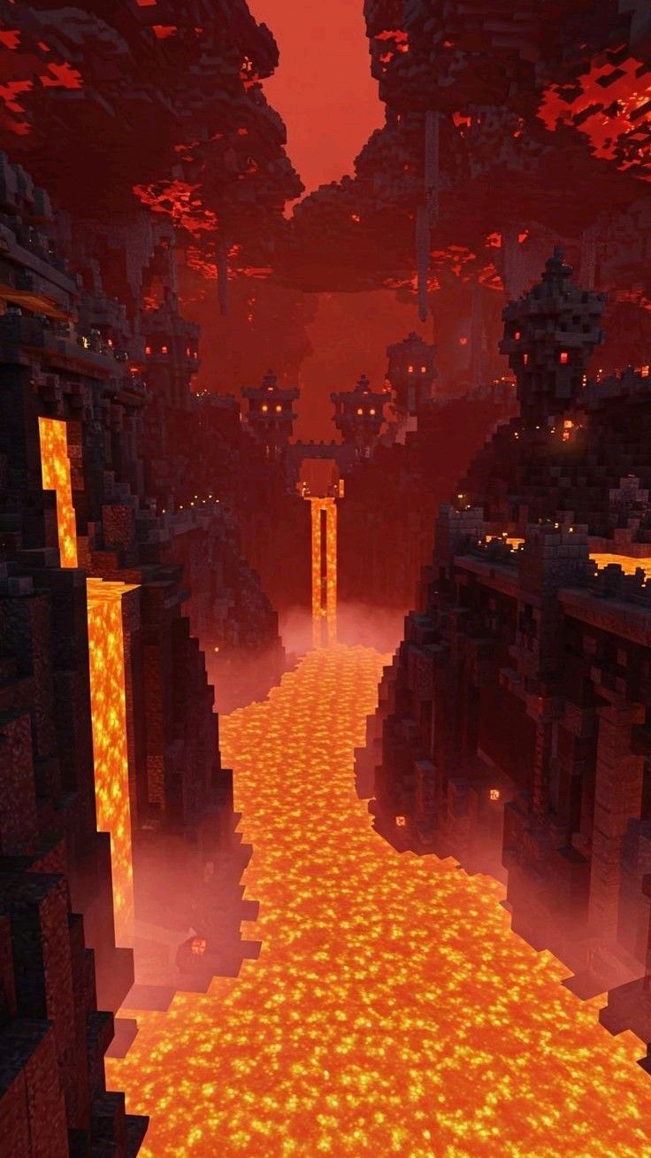 טפט Minecraft 4K מפלי לבה של הנת'ר