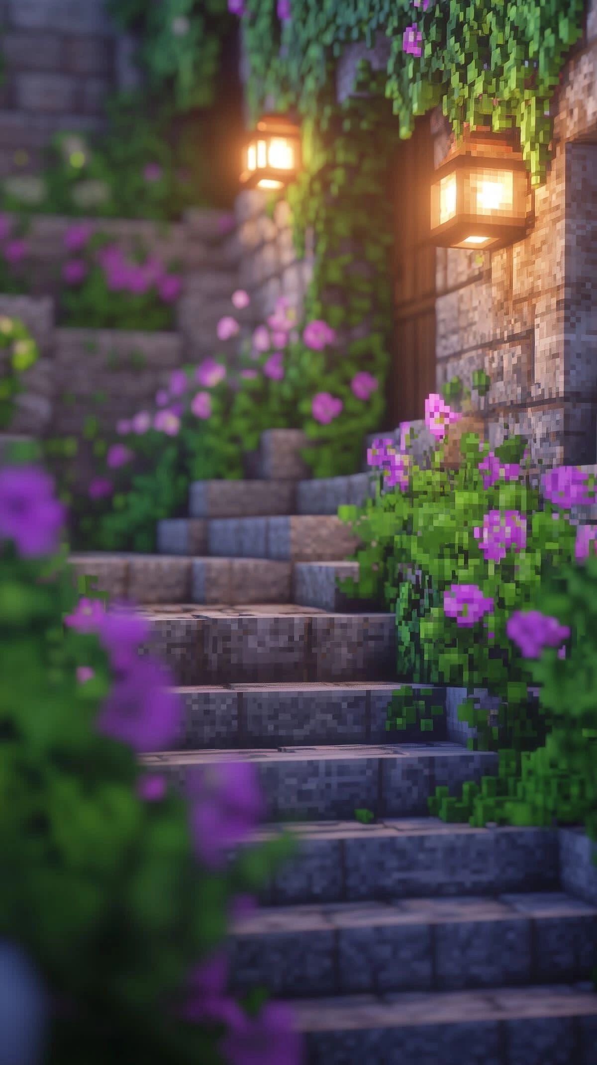 Minecraft 4K Wallpaper - Mahiwagang Hagdan sa Hardin