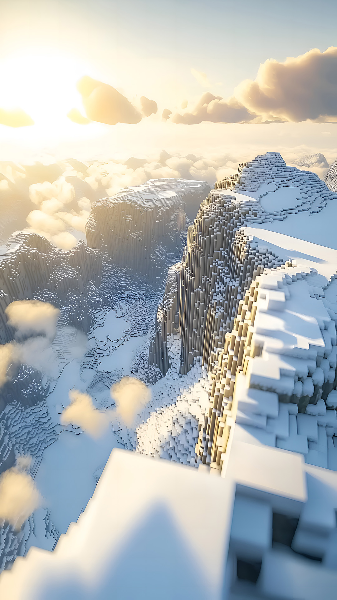 Minecraft 4K 배경화면 - 구름 위의 눈 덮인 산봉우리