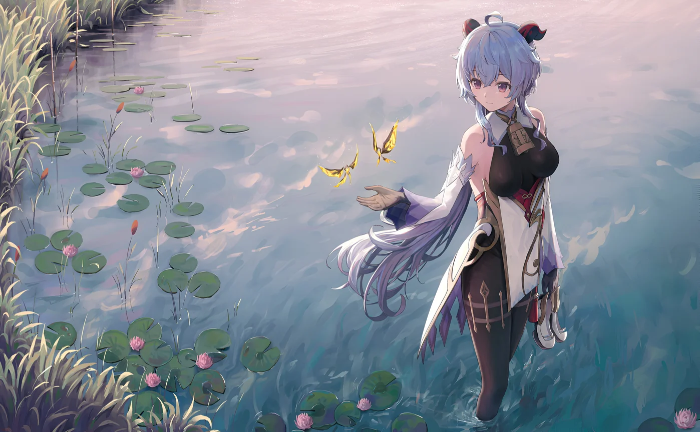 Ganyu Genshin Impact Lotus Pond 4K Wallpaper