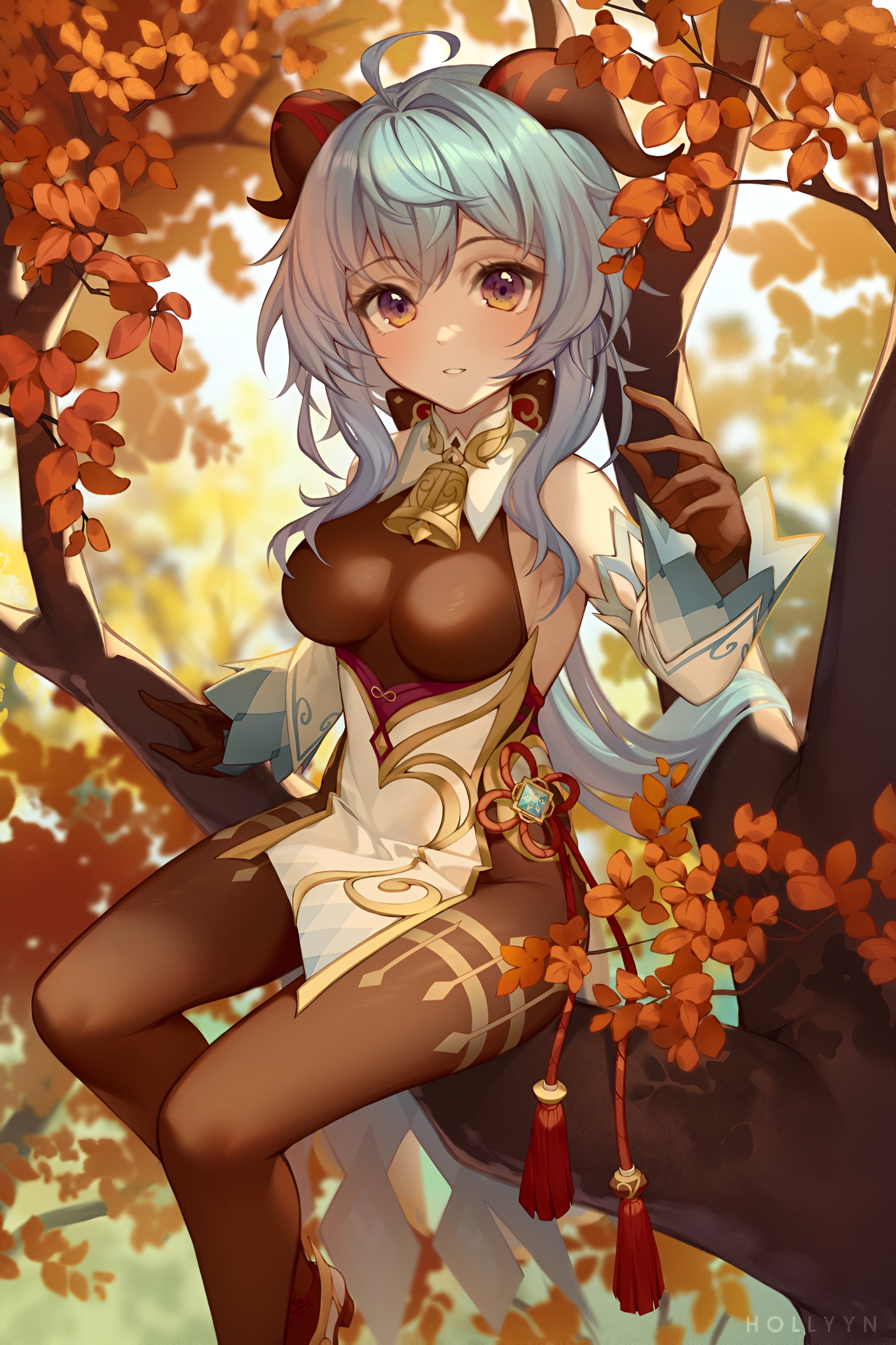 Ganyu Autumn Tree Wallpaper Genshin Impact 4K
