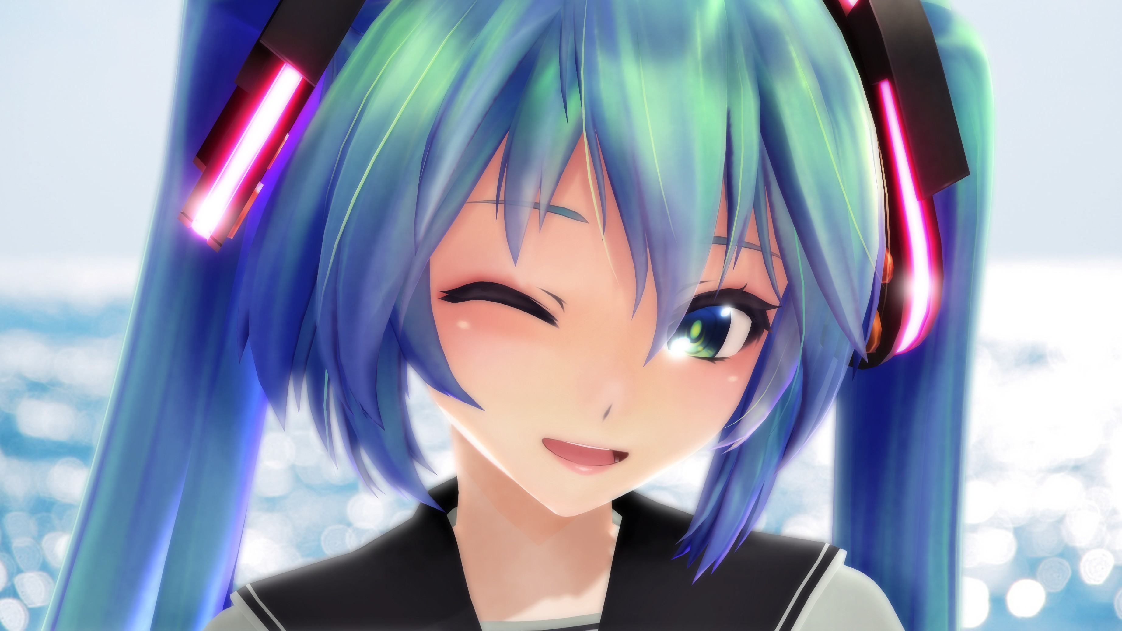 Hatsune Miku 4K Wallpaper Anime Guiñando