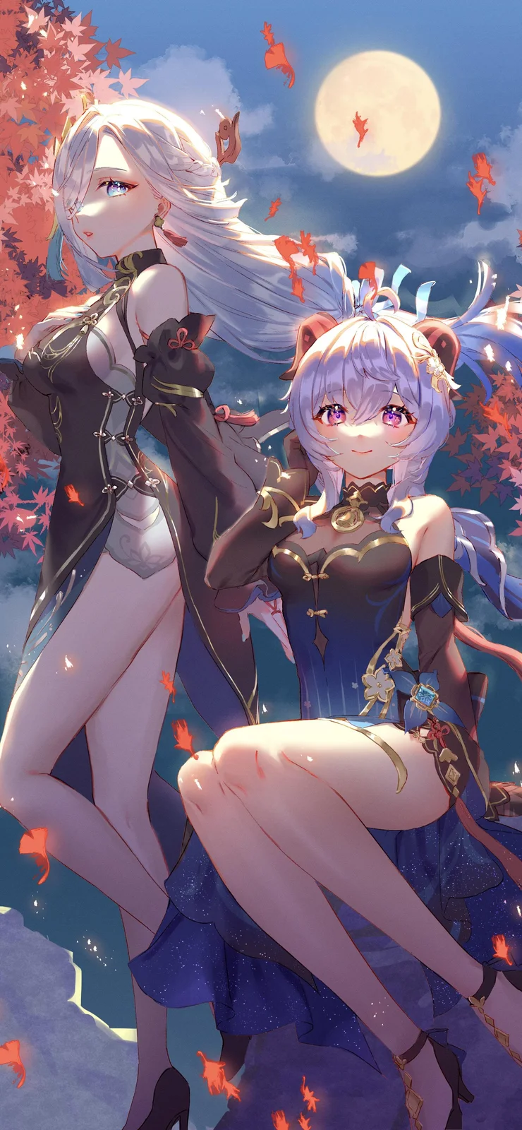 Ganyu & Shenhe Moonlit Night 4K Wallpaper