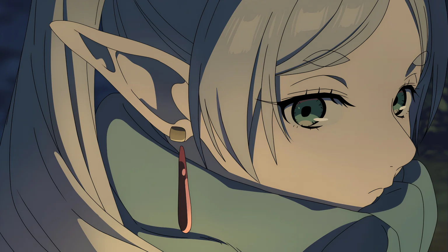 Frieren Elf Close-Up Anime 4K Wallpaper