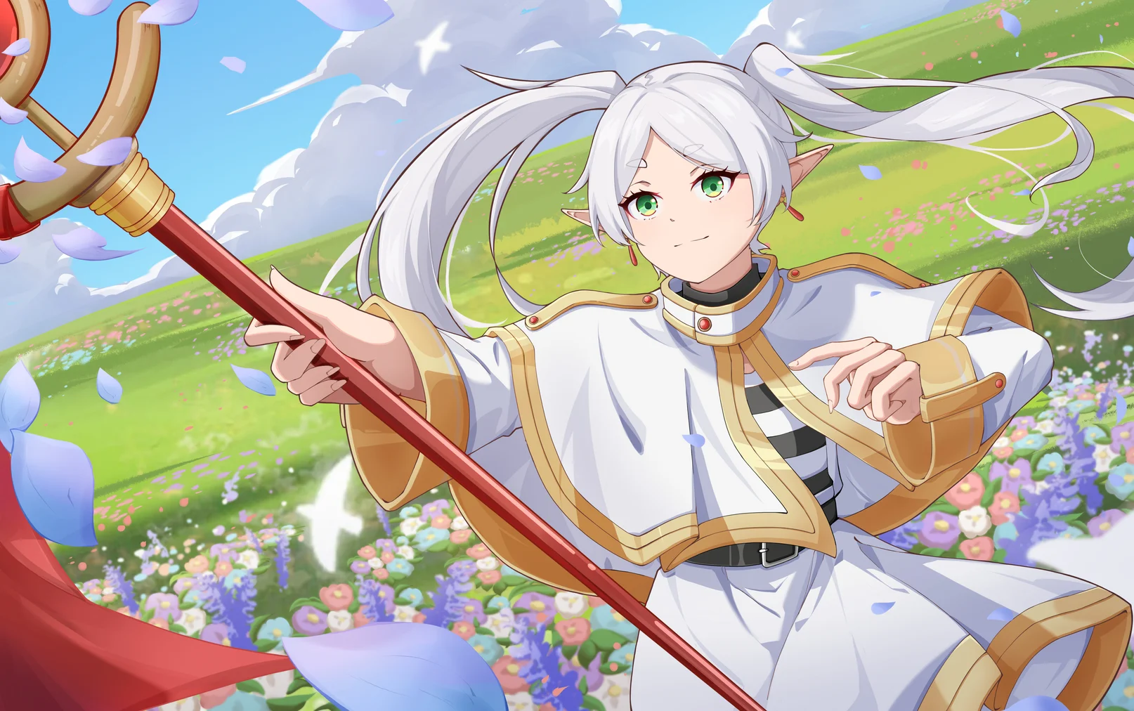 Frieren Anime Wallpaper – Blumenfeld-Abenteuer
