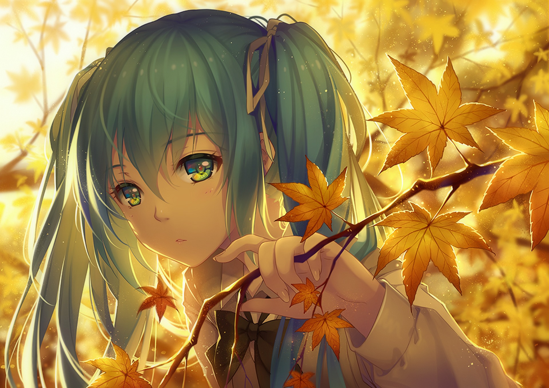 Hatsune Miku Hojas Otoñales Wallpaper 4K