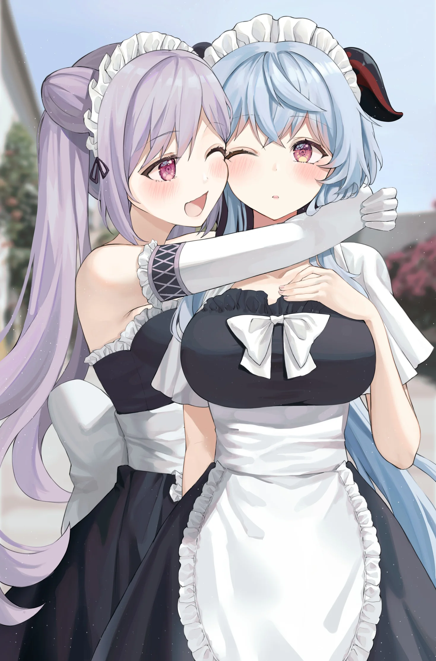 Wallpaper Ganyu & Keqing Maid Genshin Impact