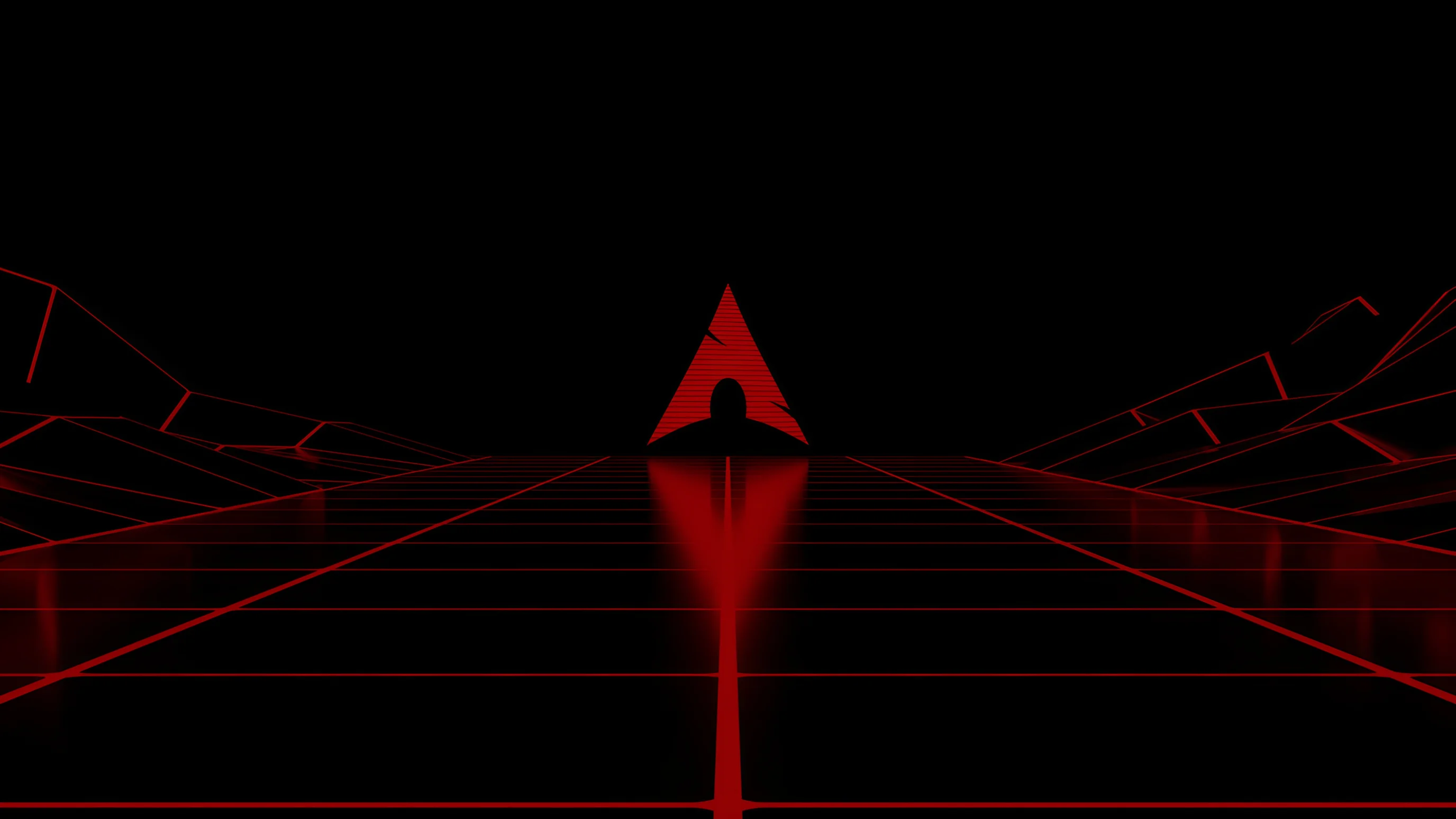 Arch Linux Red Grid Retrowave 4K Wallpaper