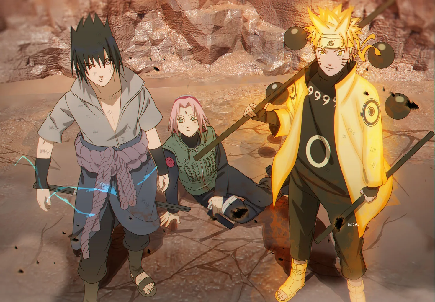 Naruto Sasuke Sakura Team 7 4K Wallpaper