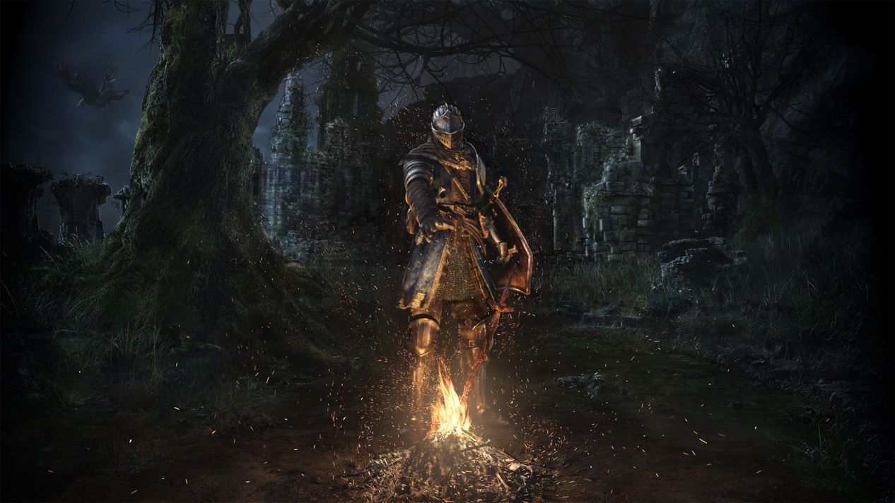Dark Souls Knight Bonfire Wallpaper 4K