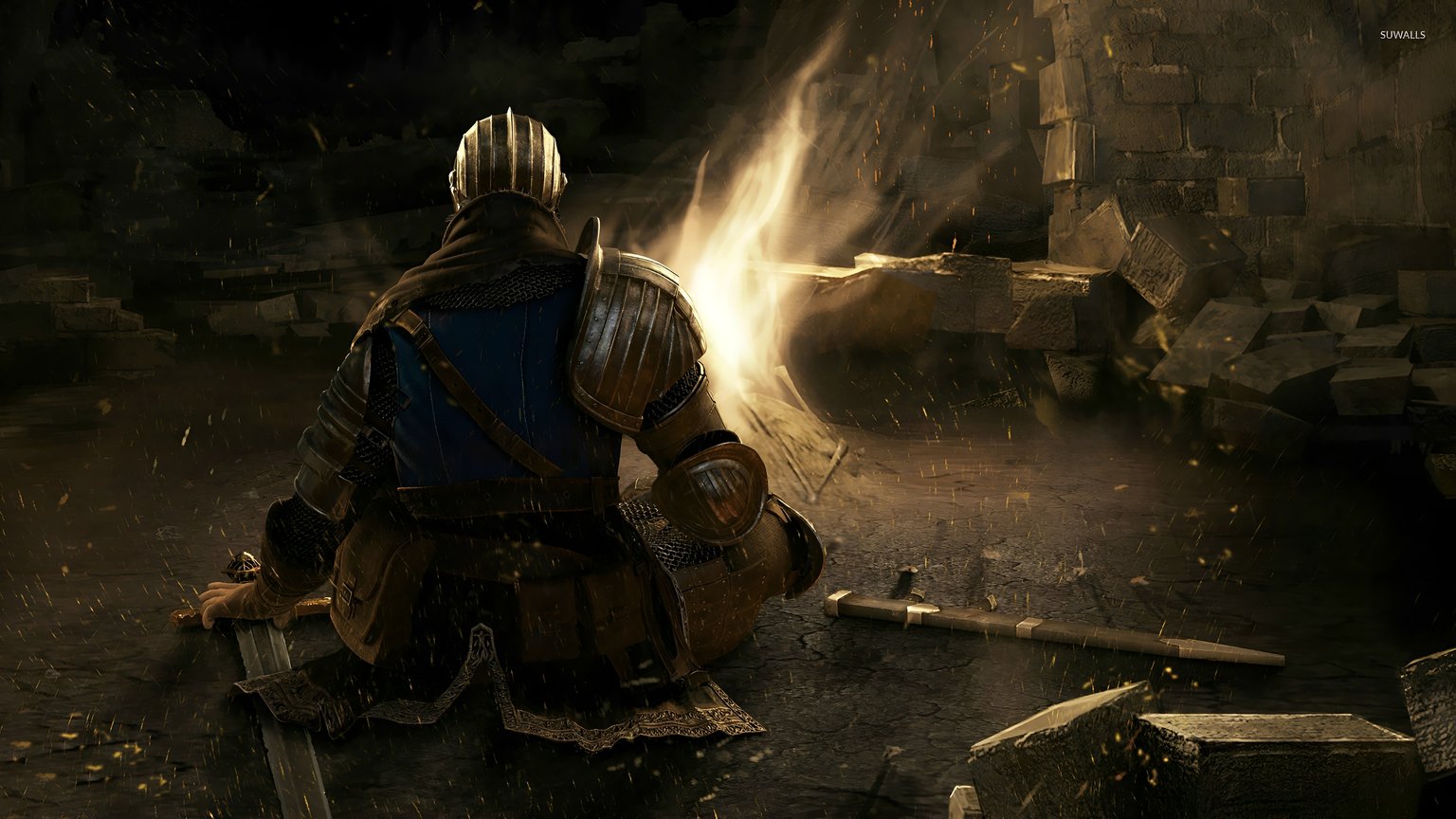 Dark Souls Knight Bonfire Wallpaper 4K