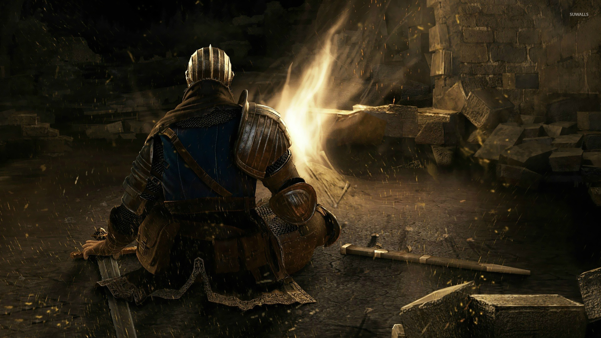 Dark Souls Knight Bonfire Wallpaper 4K