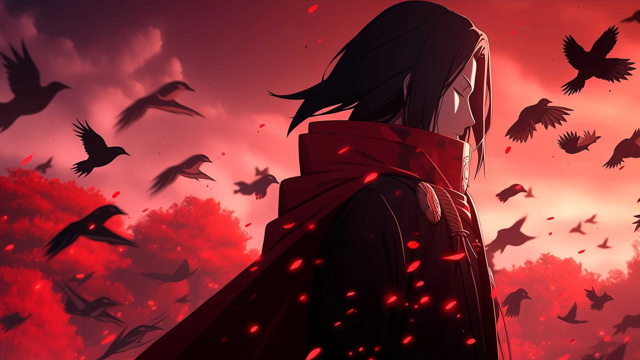 Itachi Uchiha Red Sky Crows 4K Wallpaper