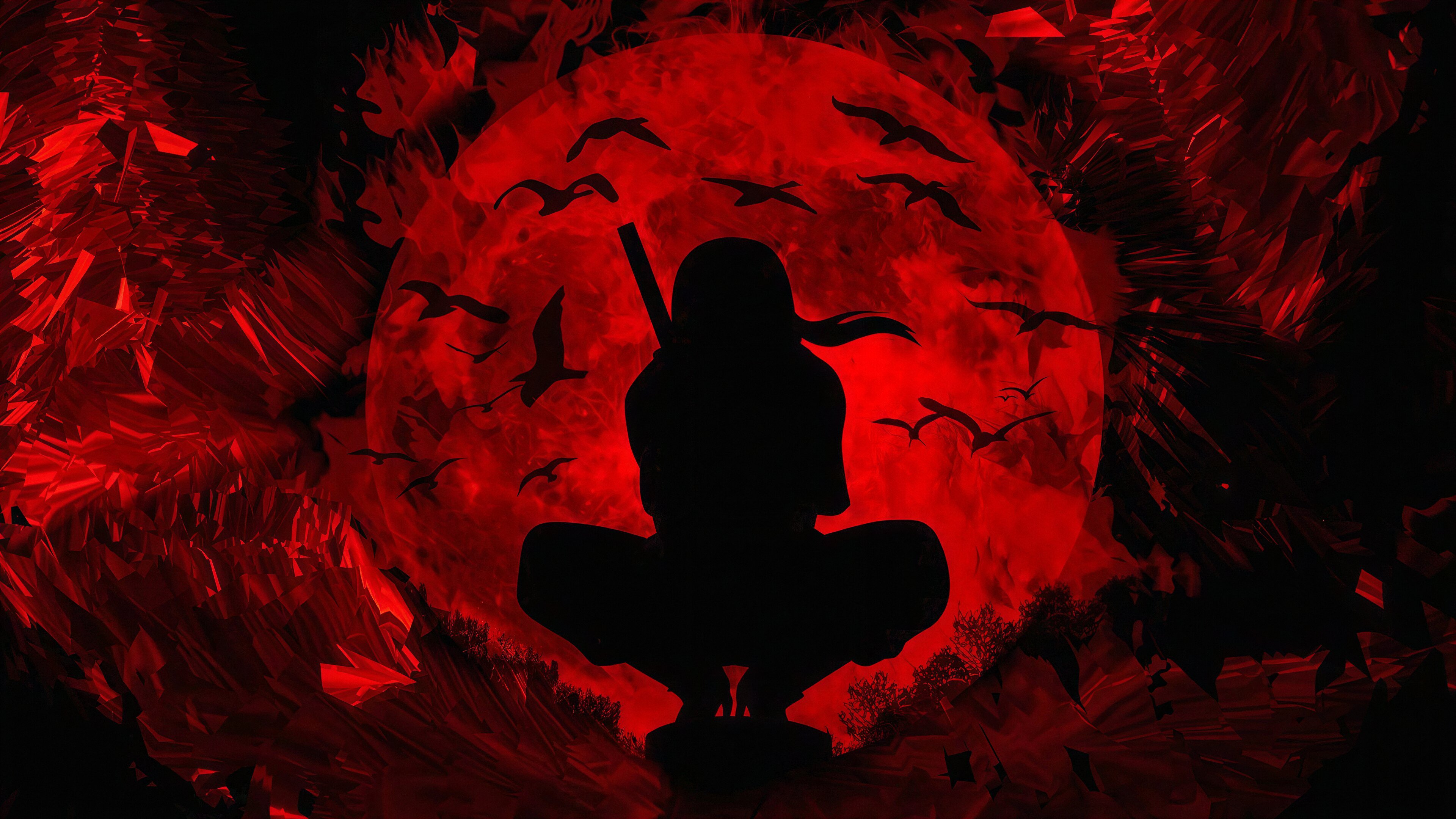 Itachi Uchiha Red Moon Wallpaper 4K